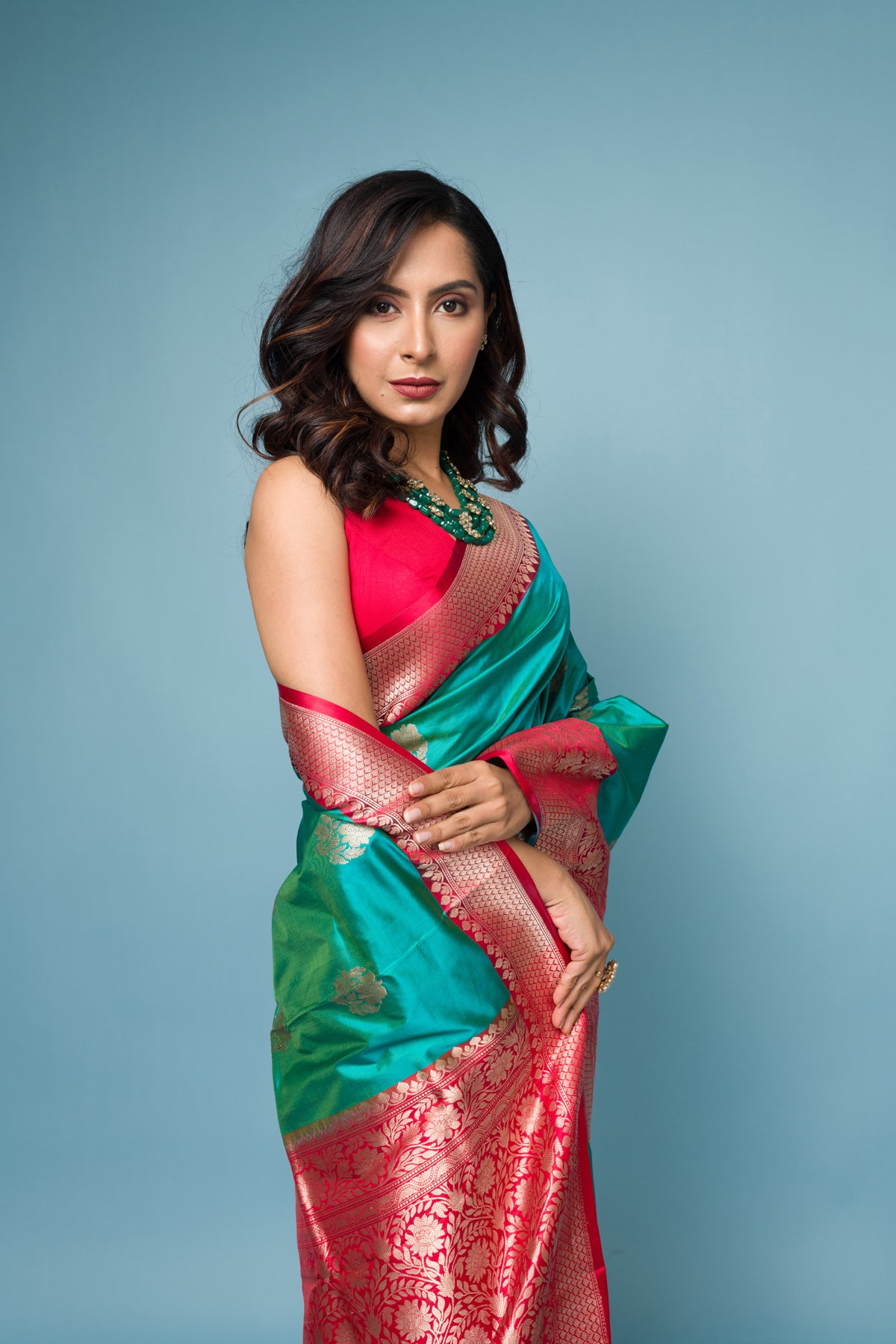 Red Firoji Pure Katan Silk Banarasi Handloom Saree with Zari work