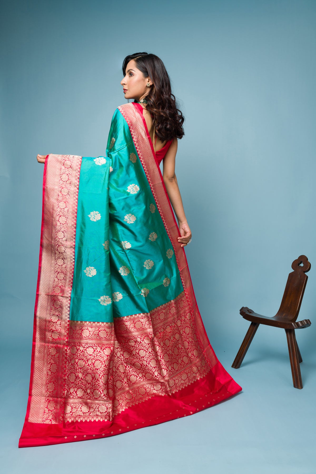 Red Firoji Pure Katan Silk Banarasi Handloom Saree with Zari work