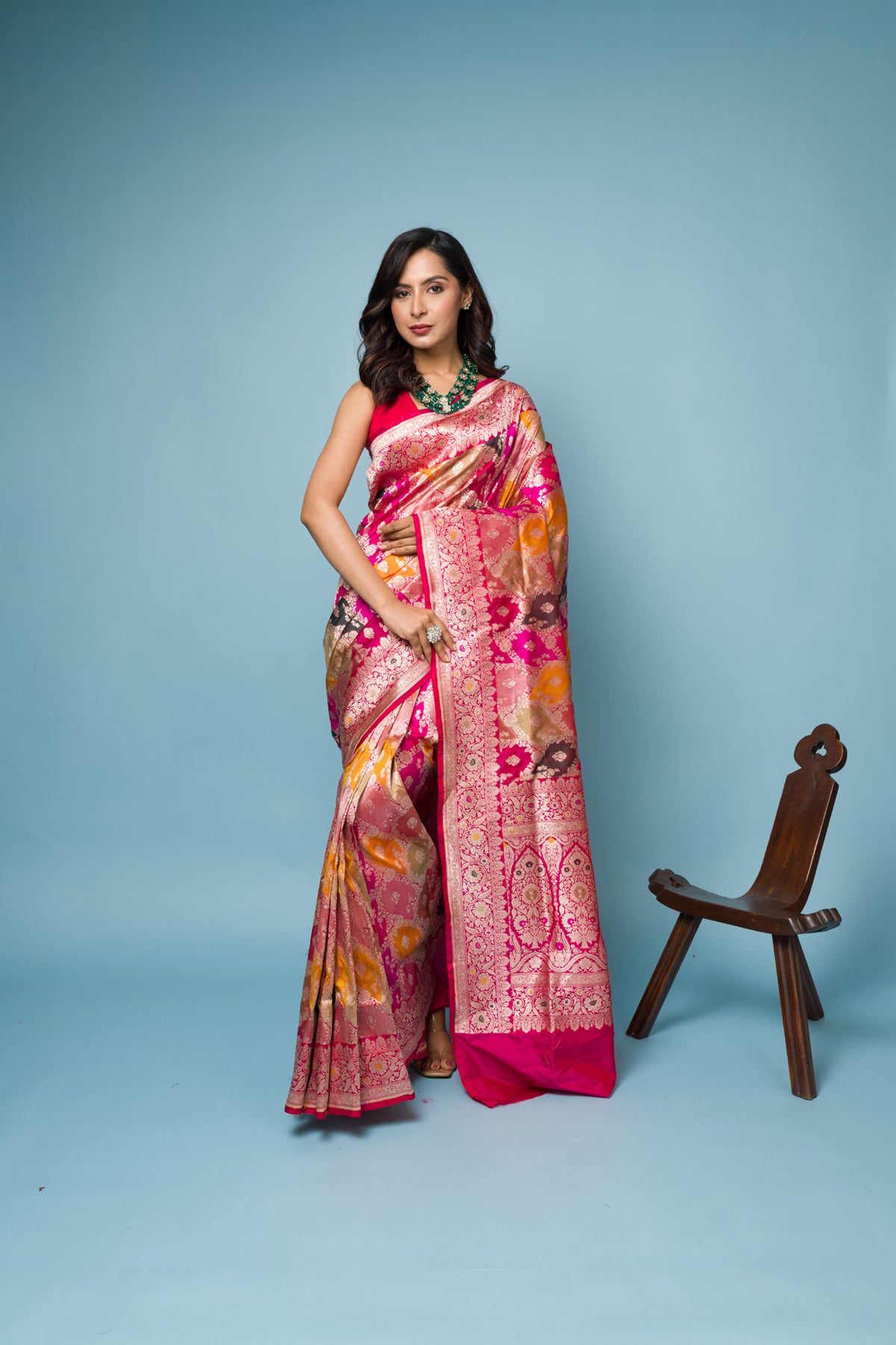 Multi-color Rangkaat Pure Katan Silk Banarasi Handloom Saree with Zari work