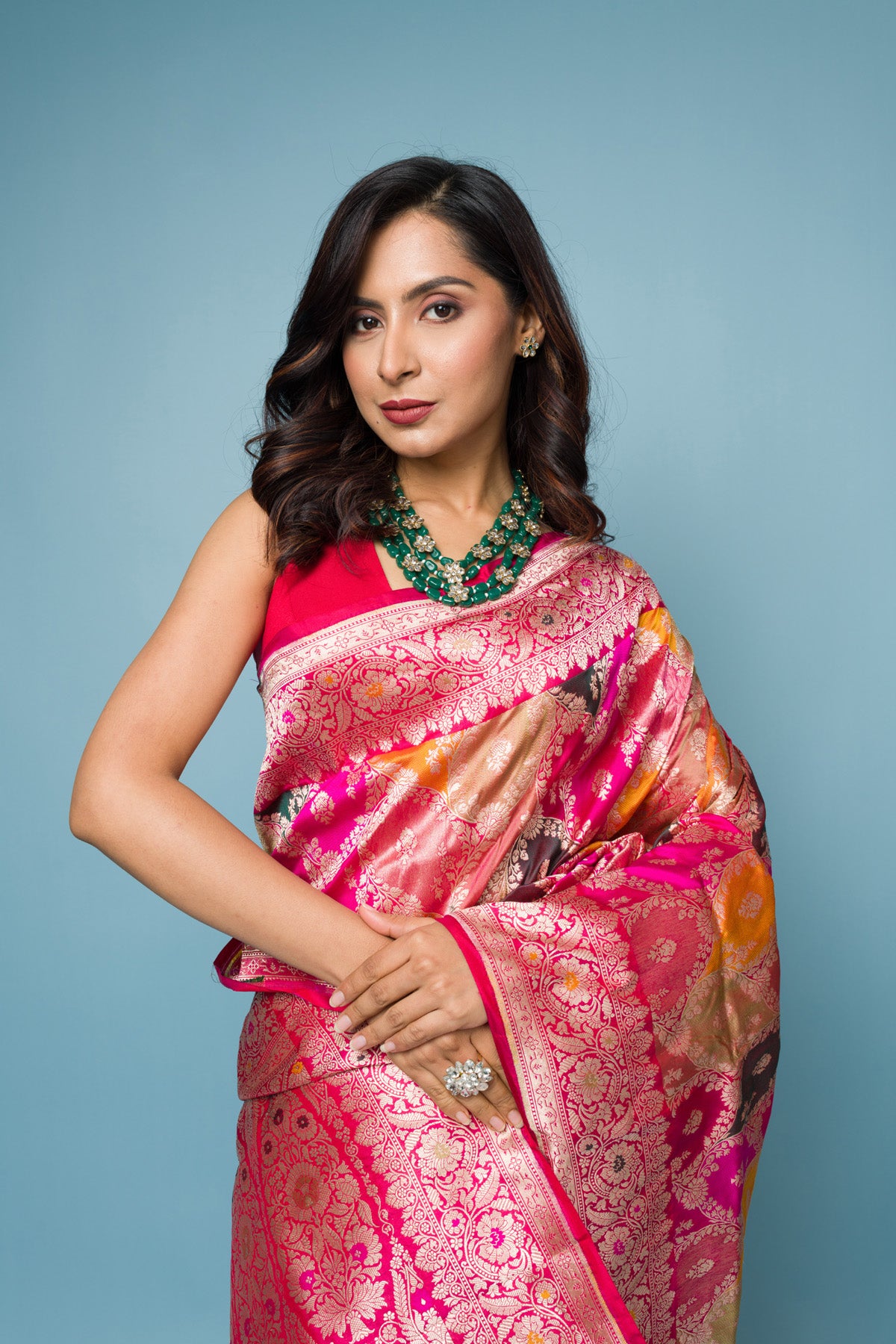 Multi-color Rangkaat Pure Katan Silk Banarasi Handloom Saree with Zari work