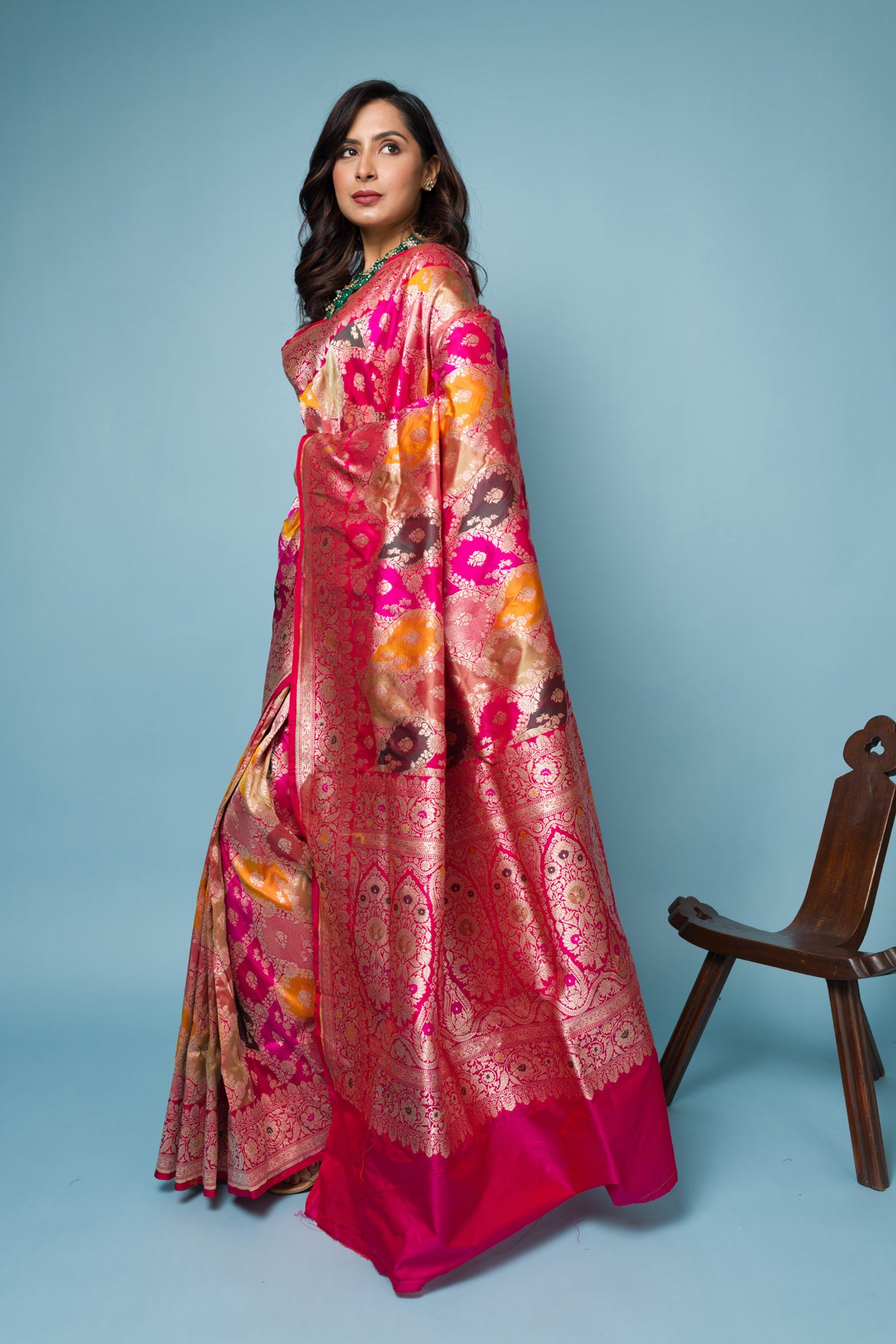 Multi-color Rangkaat Pure Katan Silk Banarasi Handloom Saree with Zari work