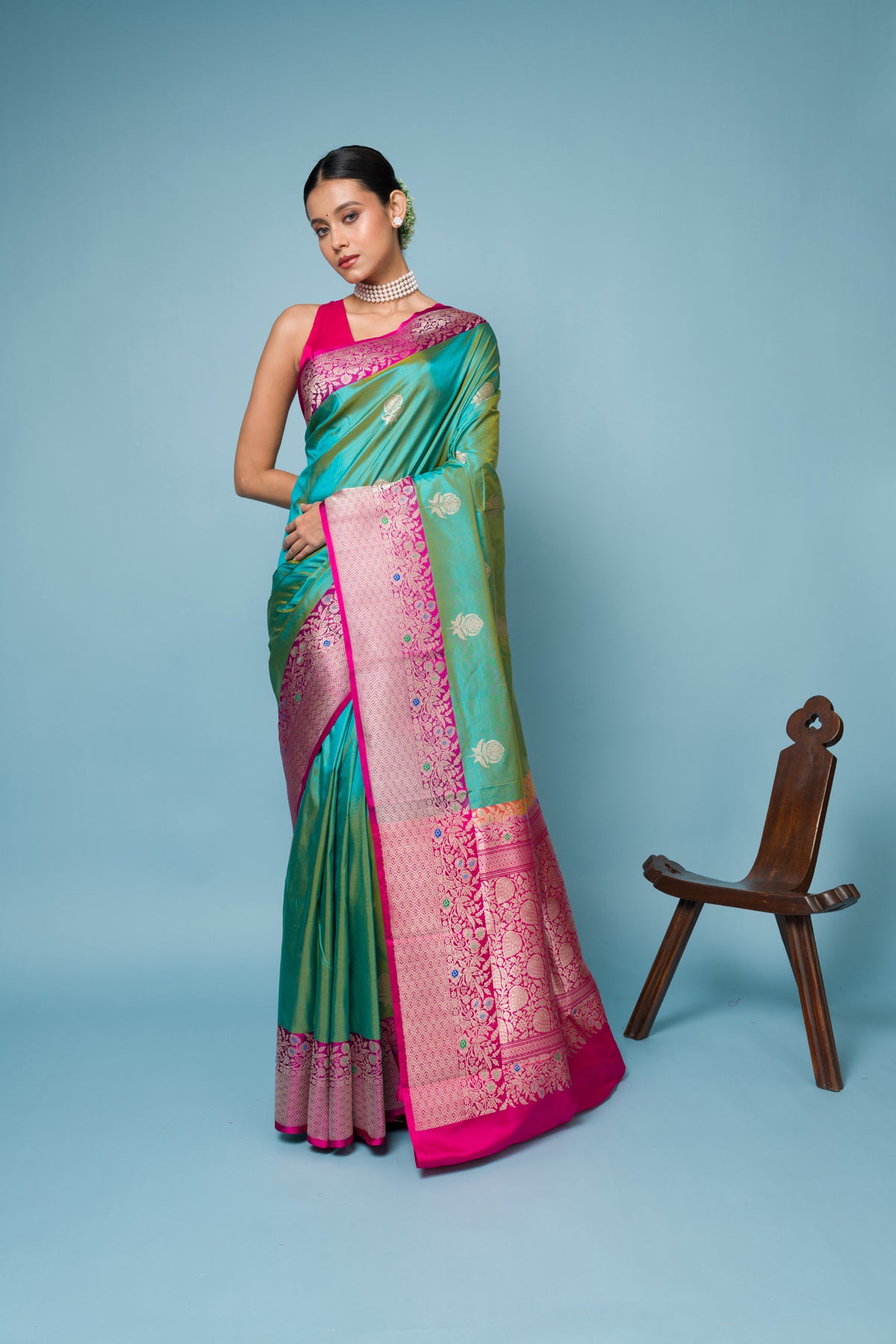 Pink Firoji Pure Katan Silk Banarasi Handloom Saree with Zari work