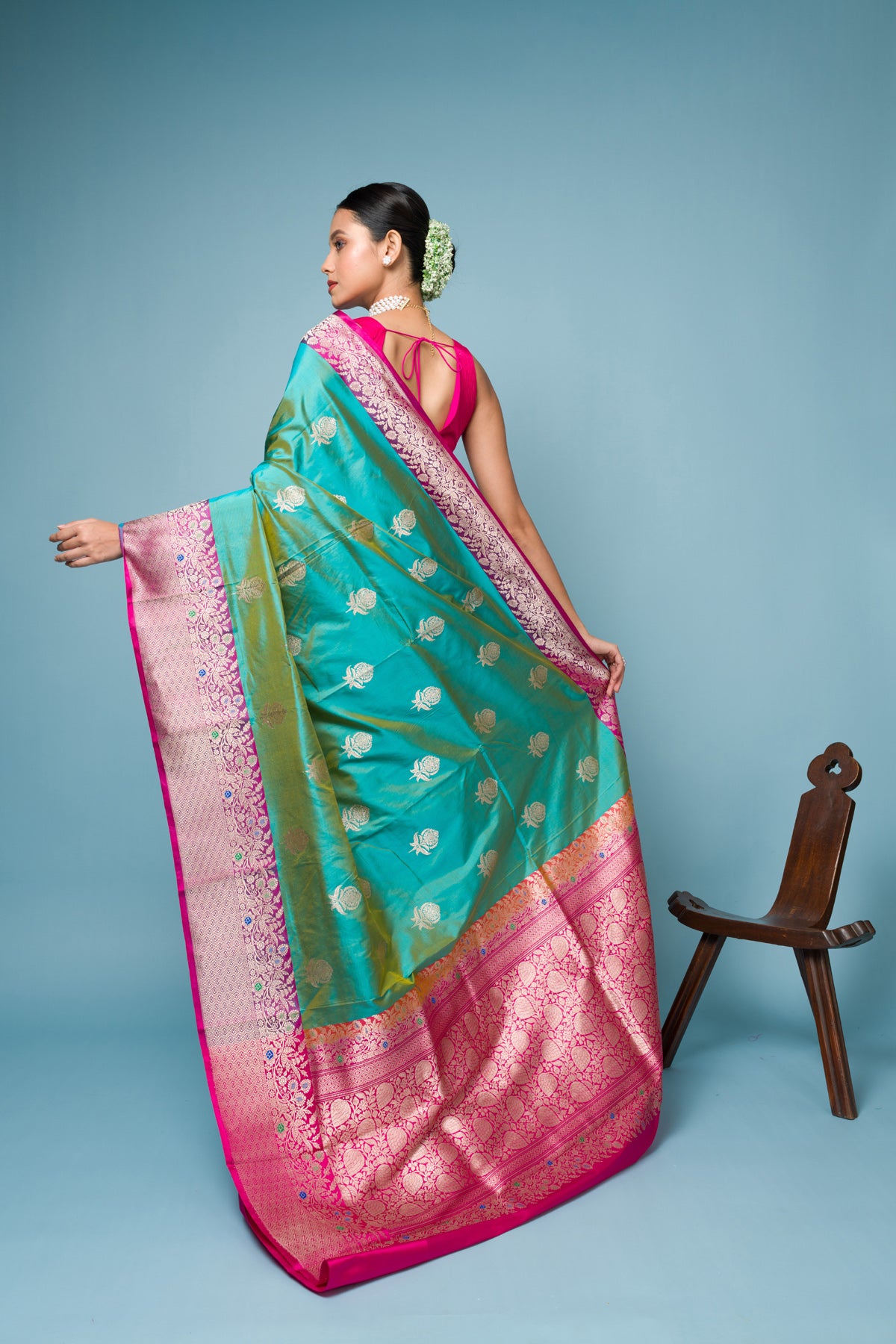 Pink Firoji Pure Katan Silk Banarasi Handloom Saree with Zari work