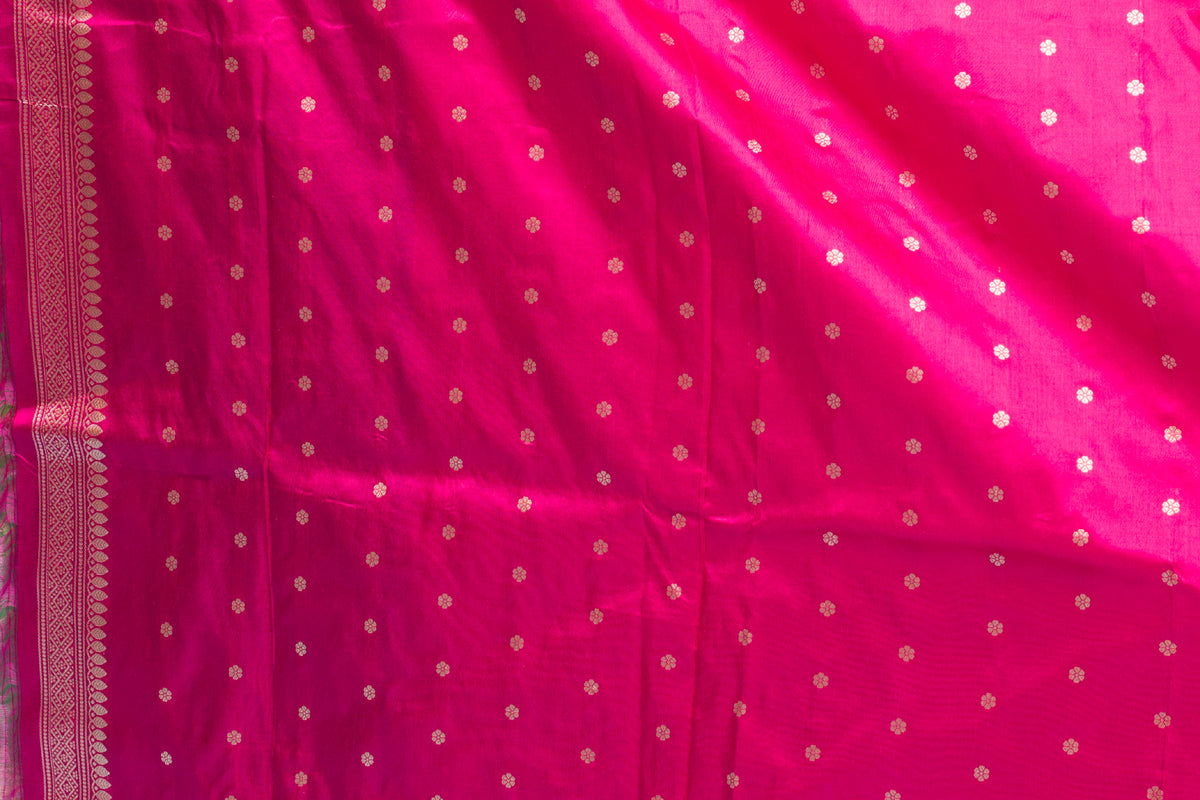 Blue Pink Pure Katan Silk Banarasi Handloom Saree with Zari work