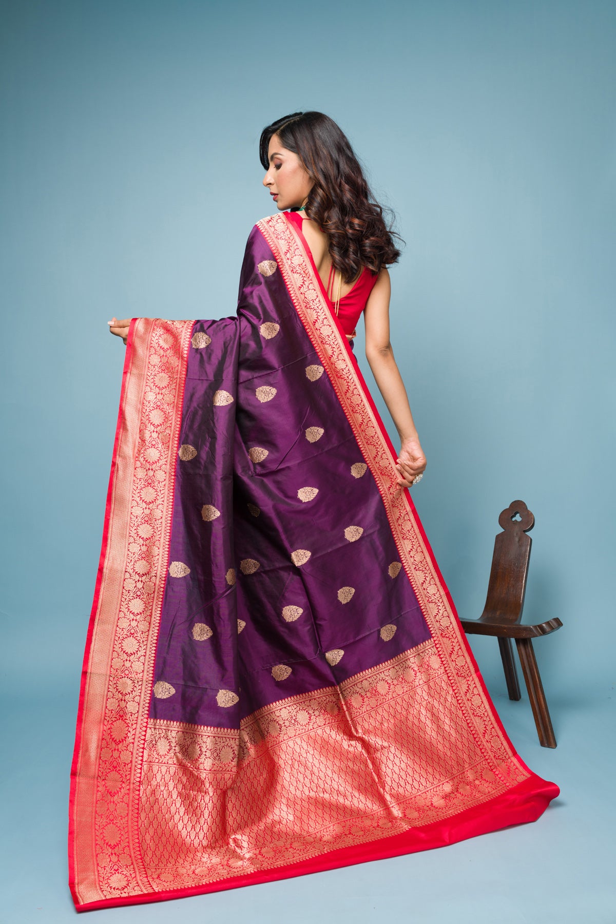 Red Wine Pure Katan Silk Banarasi Handloom Saree with Zari work