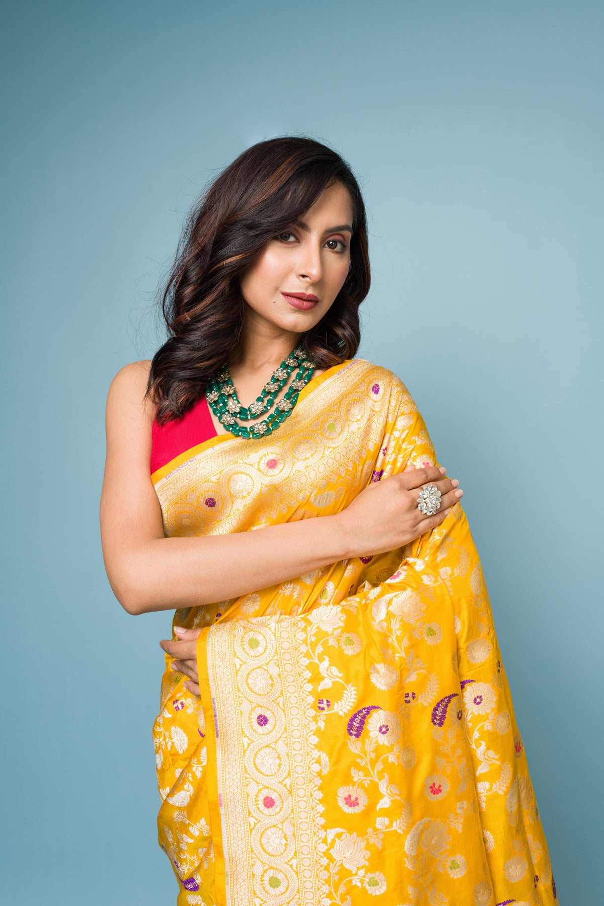 Yellow Meena Pure Katan Silk Banarasi Handloom Saree with Zari work