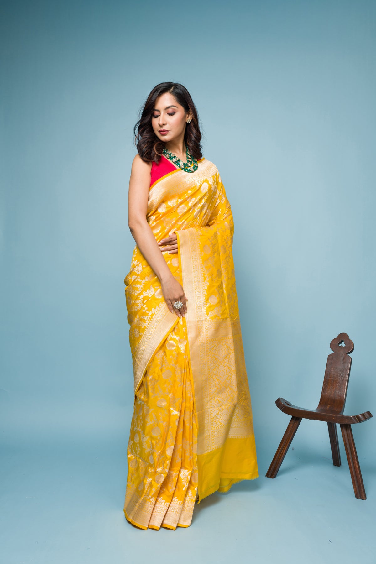 Yellow Pure Katan Silk Banarasi Handloom Saree with Zari work
