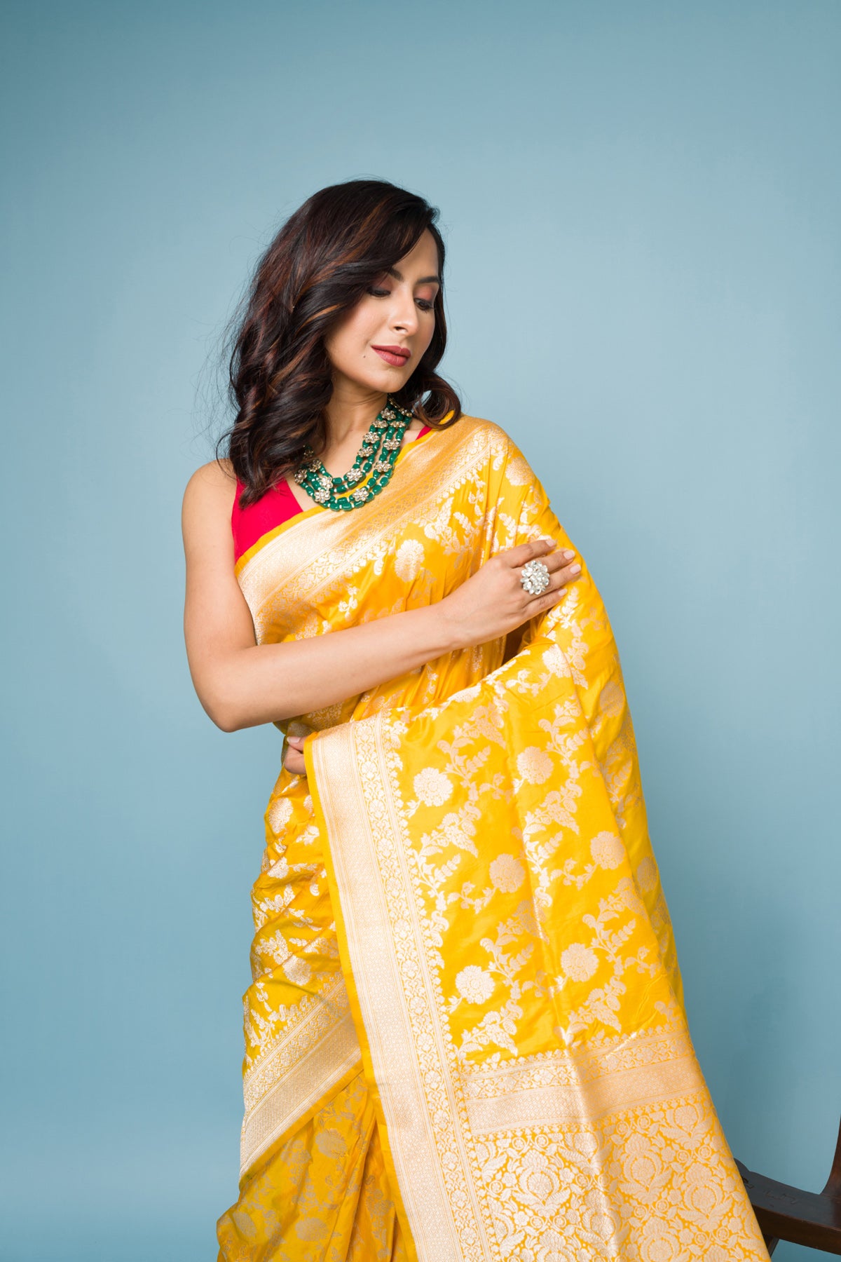 Yellow Pure Katan Silk Banarasi Handloom Saree with Zari work