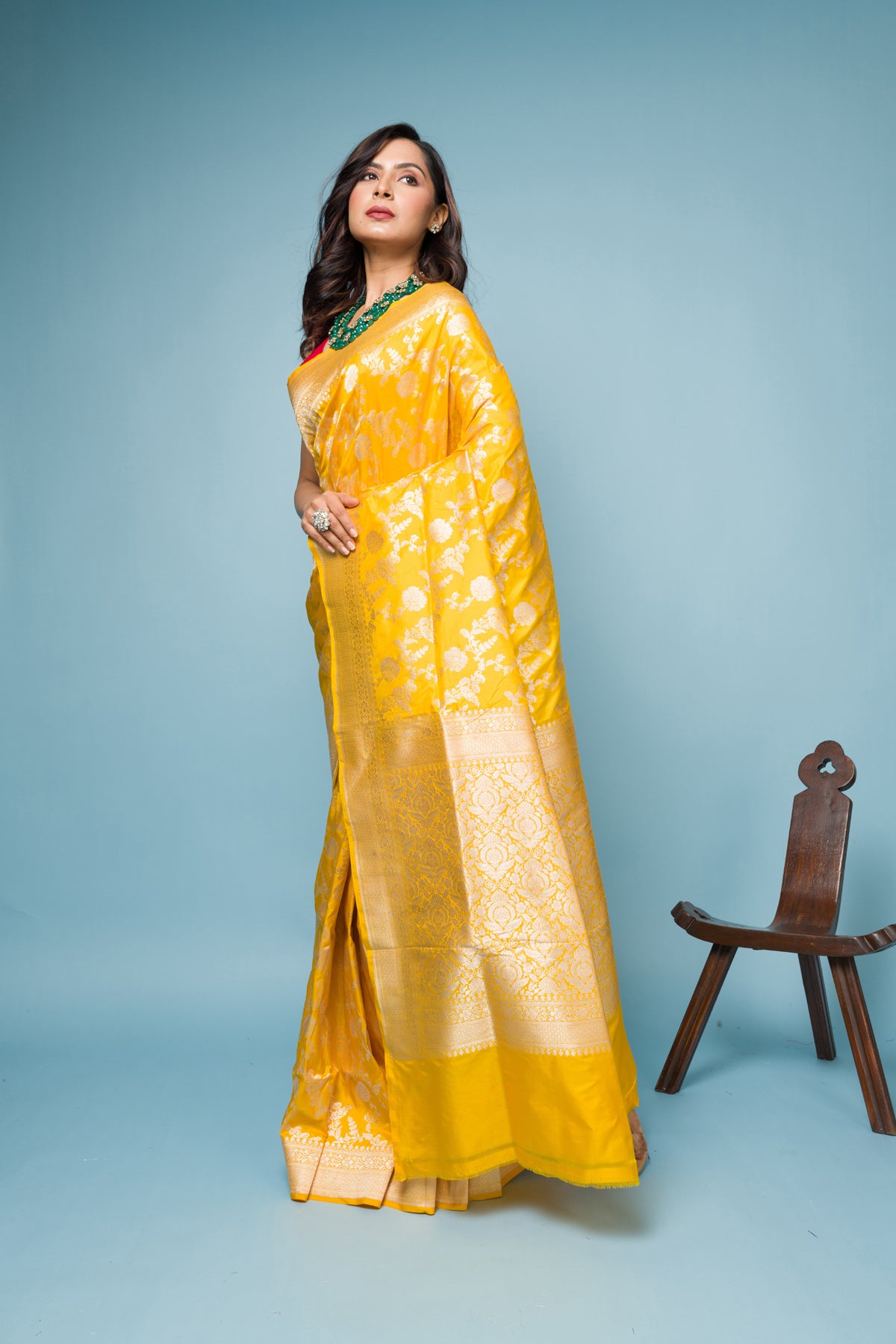 Yellow Pure Katan Silk Banarasi Handloom Saree with Zari work