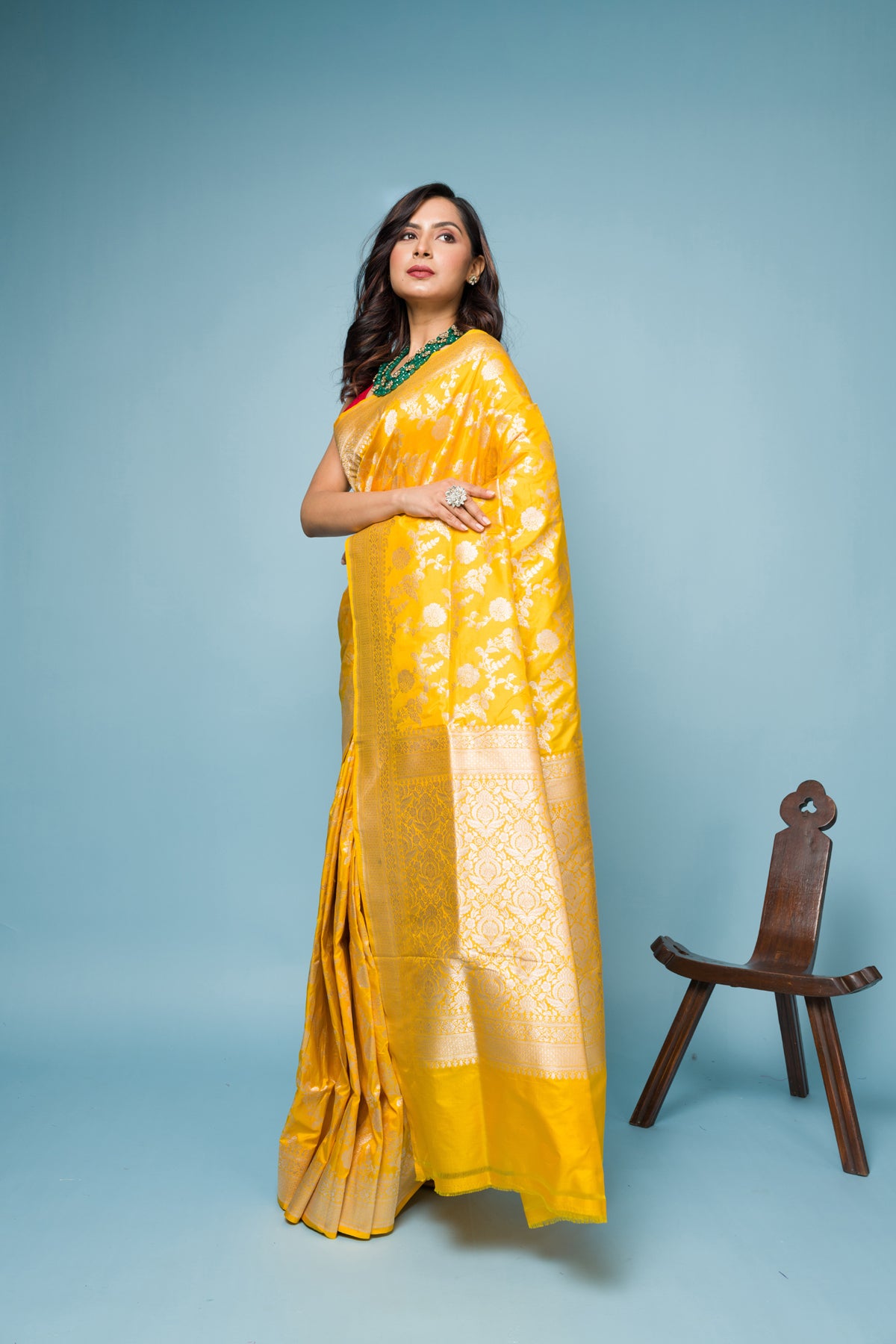 Yellow Pure Katan Silk Banarasi Handloom Saree with Zari work