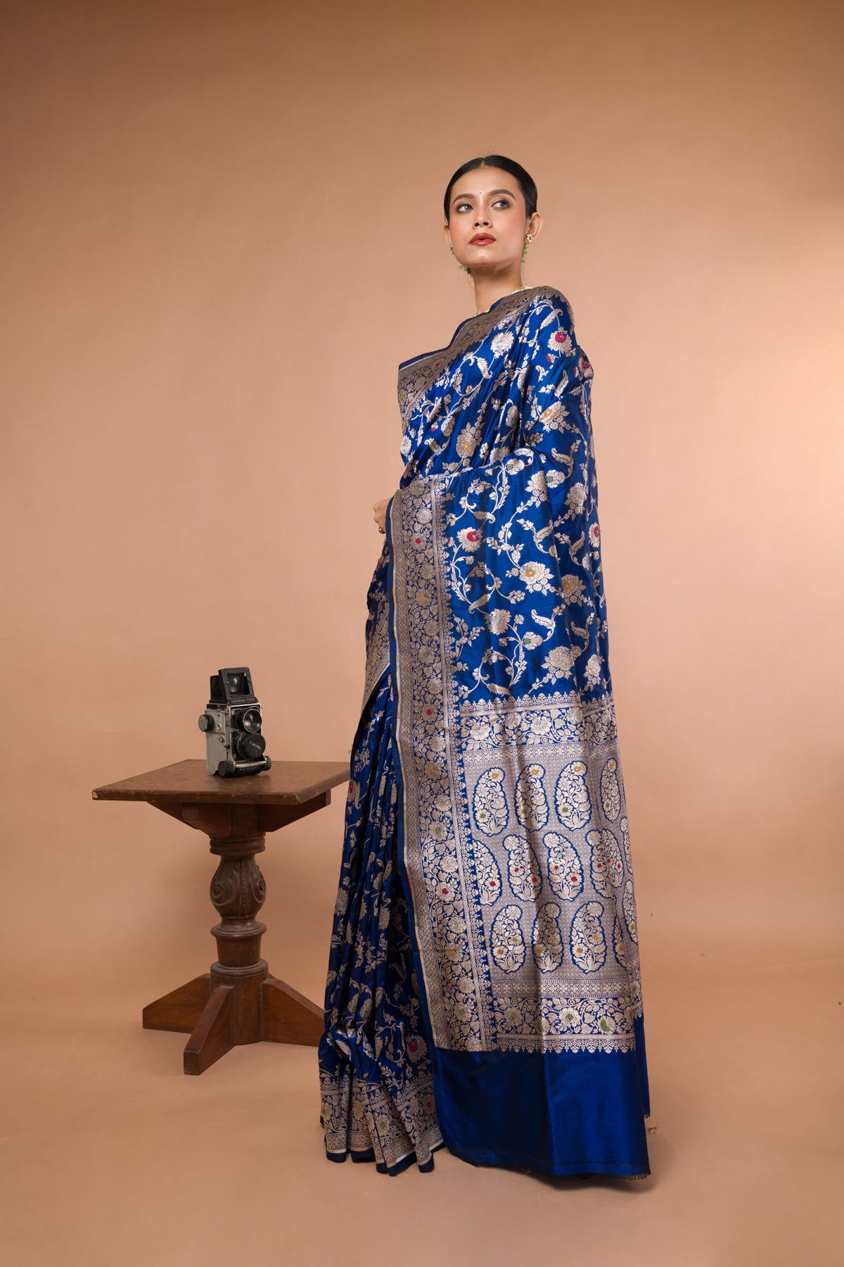 Blue Meena Pure Katan Silk Banarasi Handloom Saree with Zari work