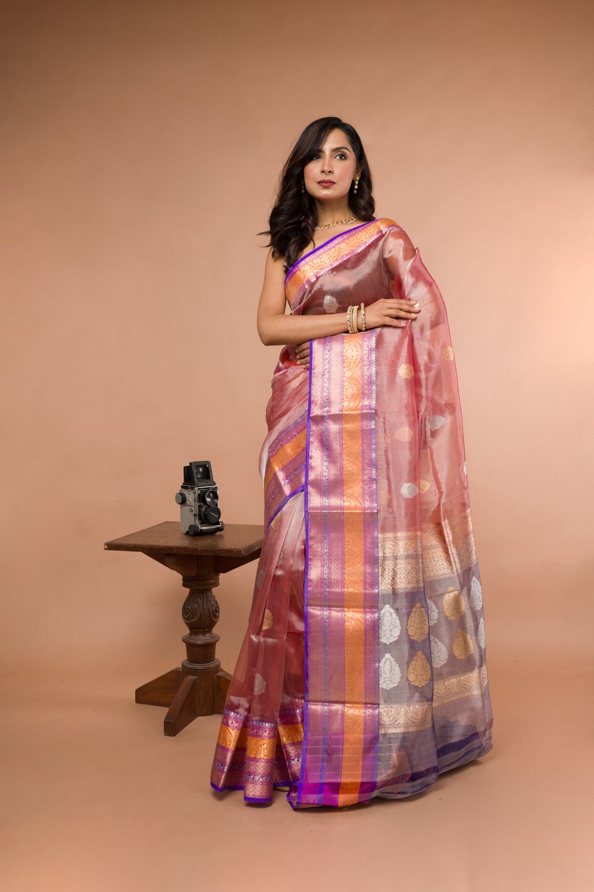 Multicolor Pure Tissue Silk Banarasi Handloom Saree with Zari work