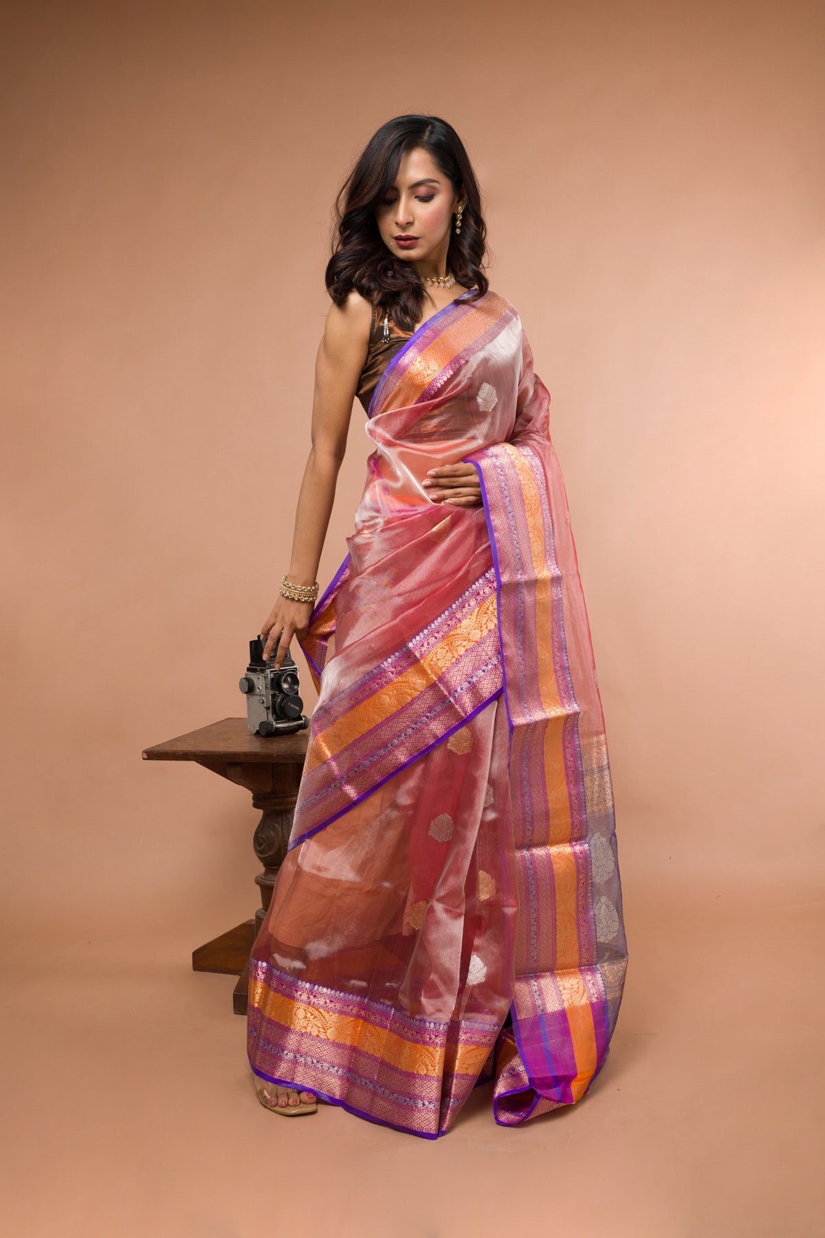 Multicolor Pure Tissue Silk Banarasi Handloom Saree with Zari work