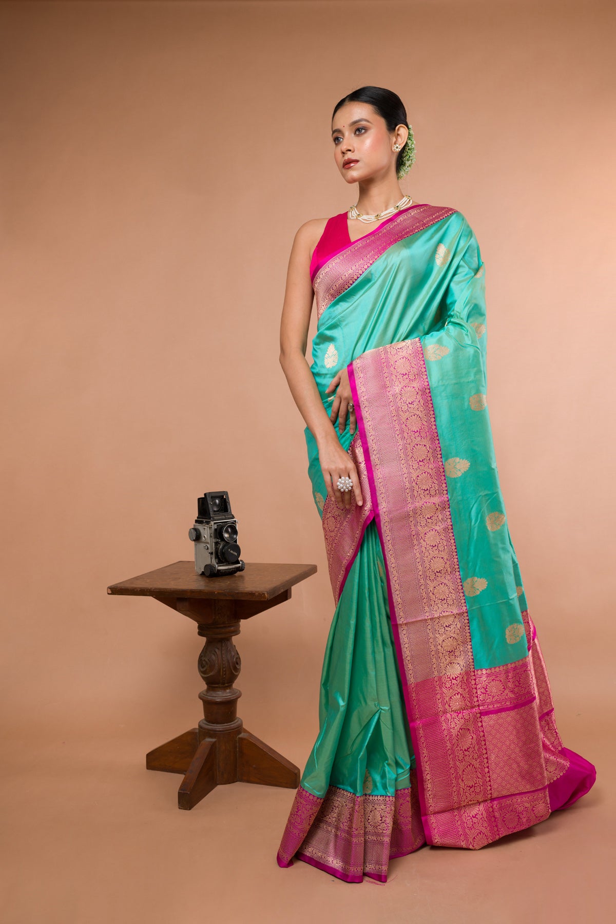 Pink Firoji Pure Katan Silk Banarasi Handloom Saree with Zari work