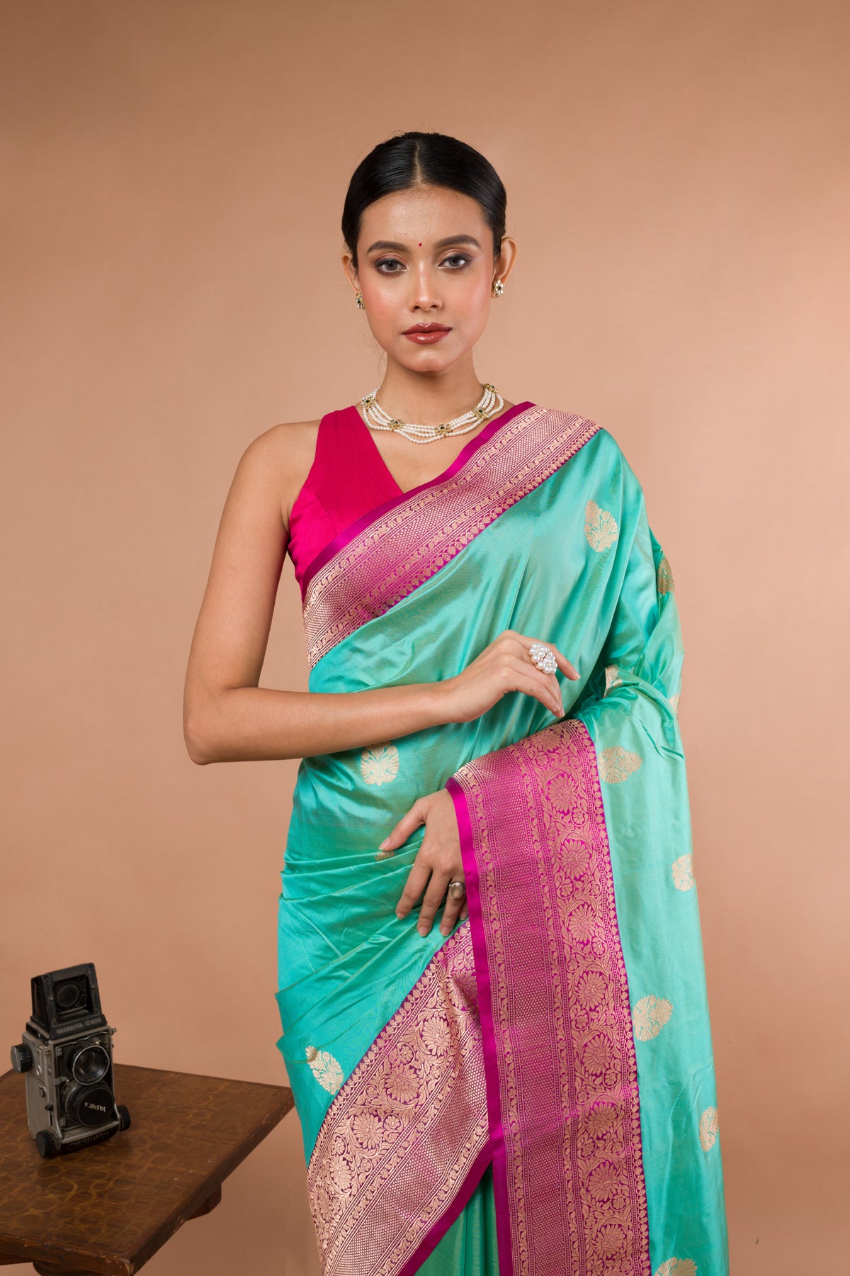 Pink Firoji Pure Katan Silk Banarasi Handloom Saree with Zari work