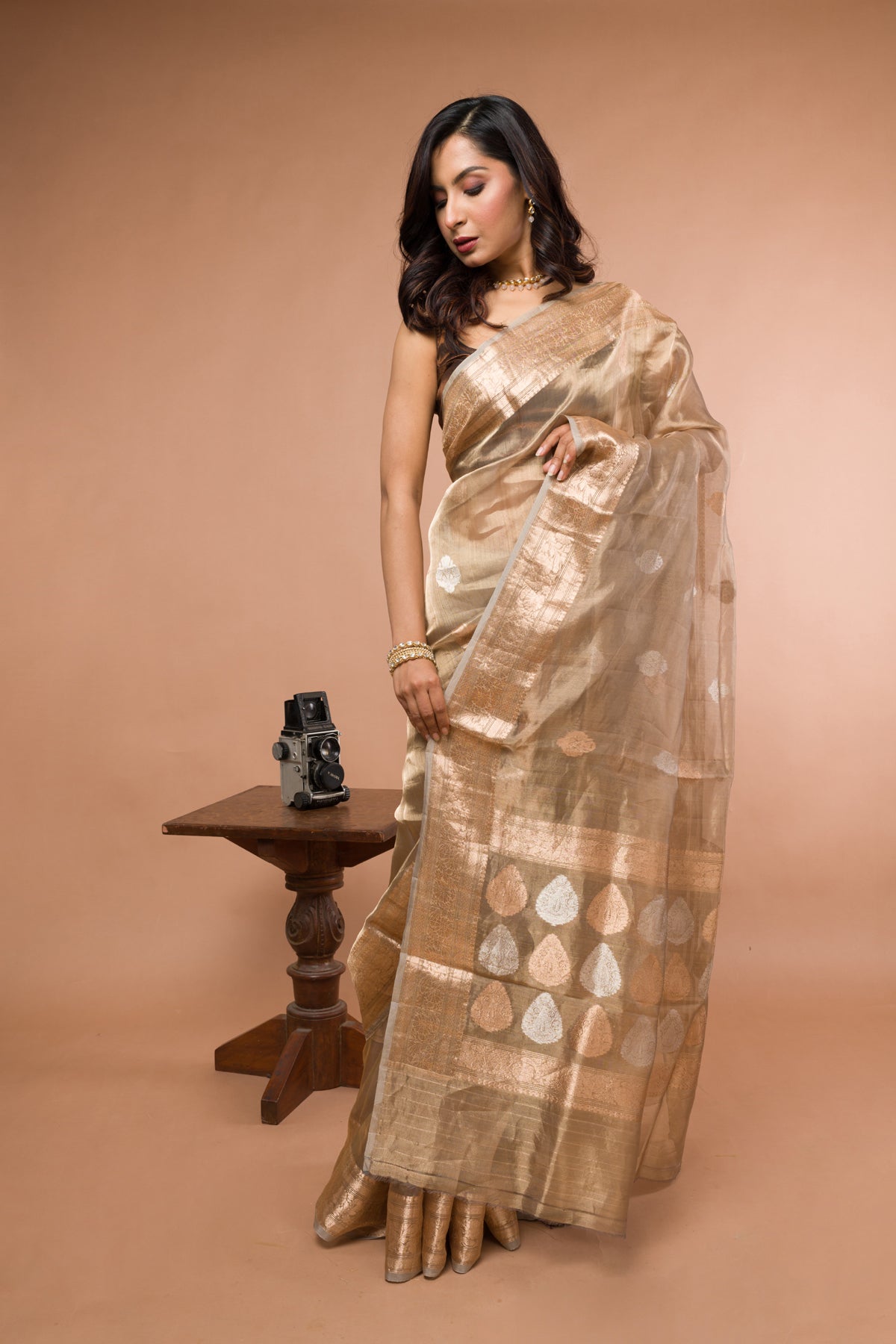 Pestel color Pure Tissue Silk Banarasi Handloom Saree with Zari work