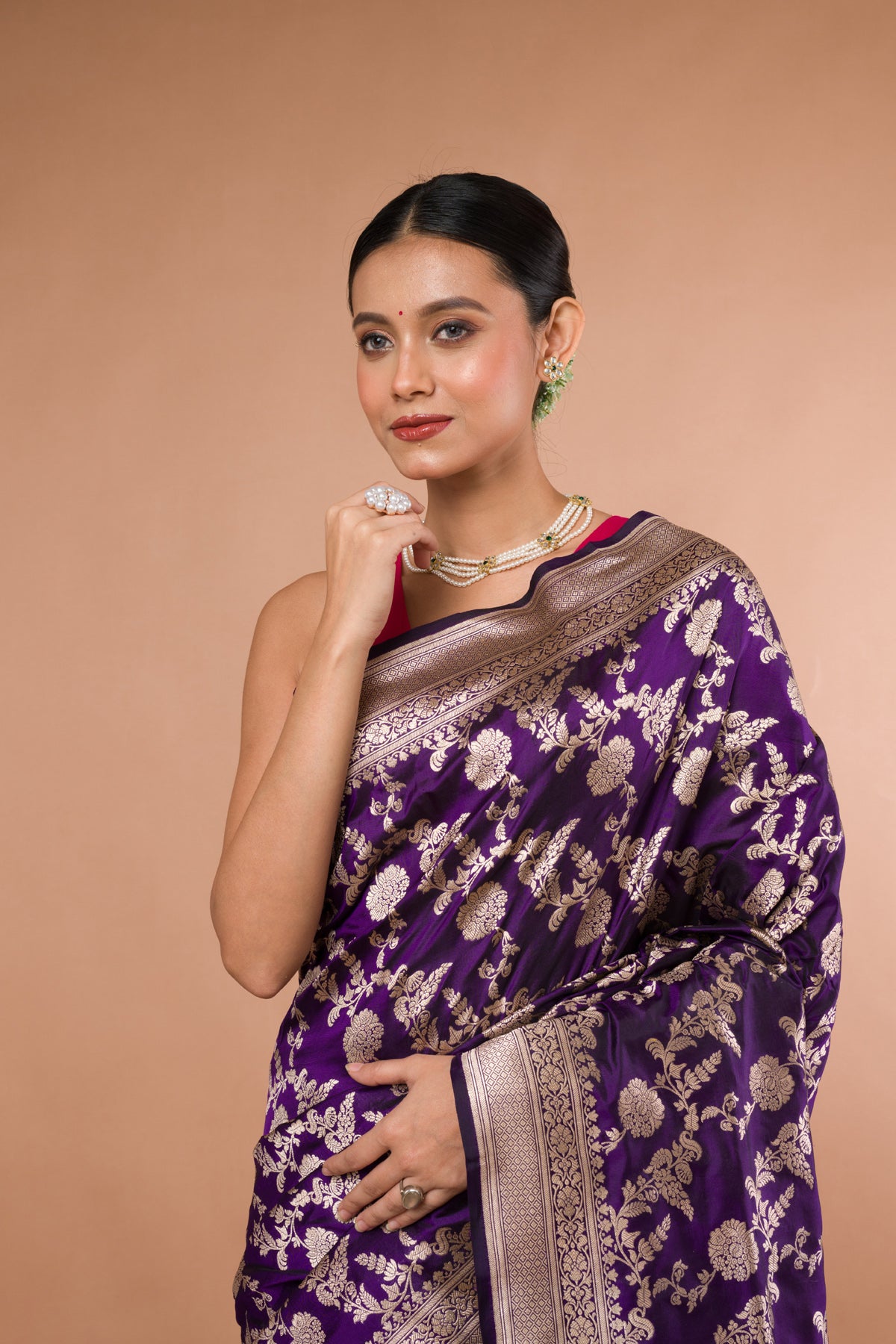 Black Purple Pure Katan Silk Banarasi Handloom Saree with Zari work