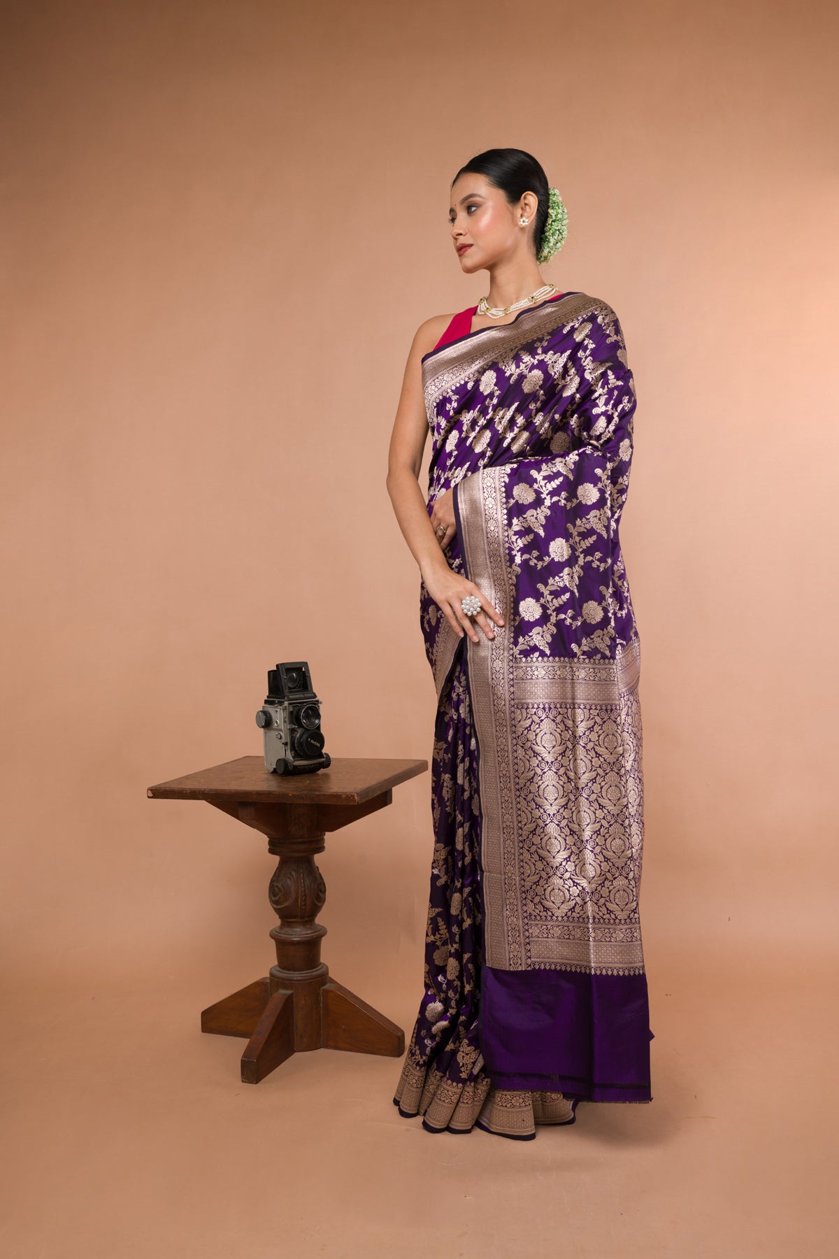 Black Purple Pure Katan Silk Banarasi Handloom Saree with Zari work