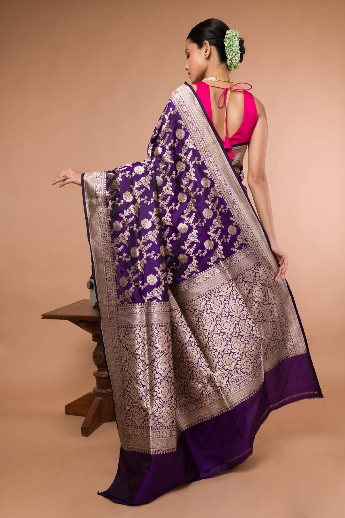 Black Purple Pure Katan Silk Banarasi Handloom Saree with Zari work