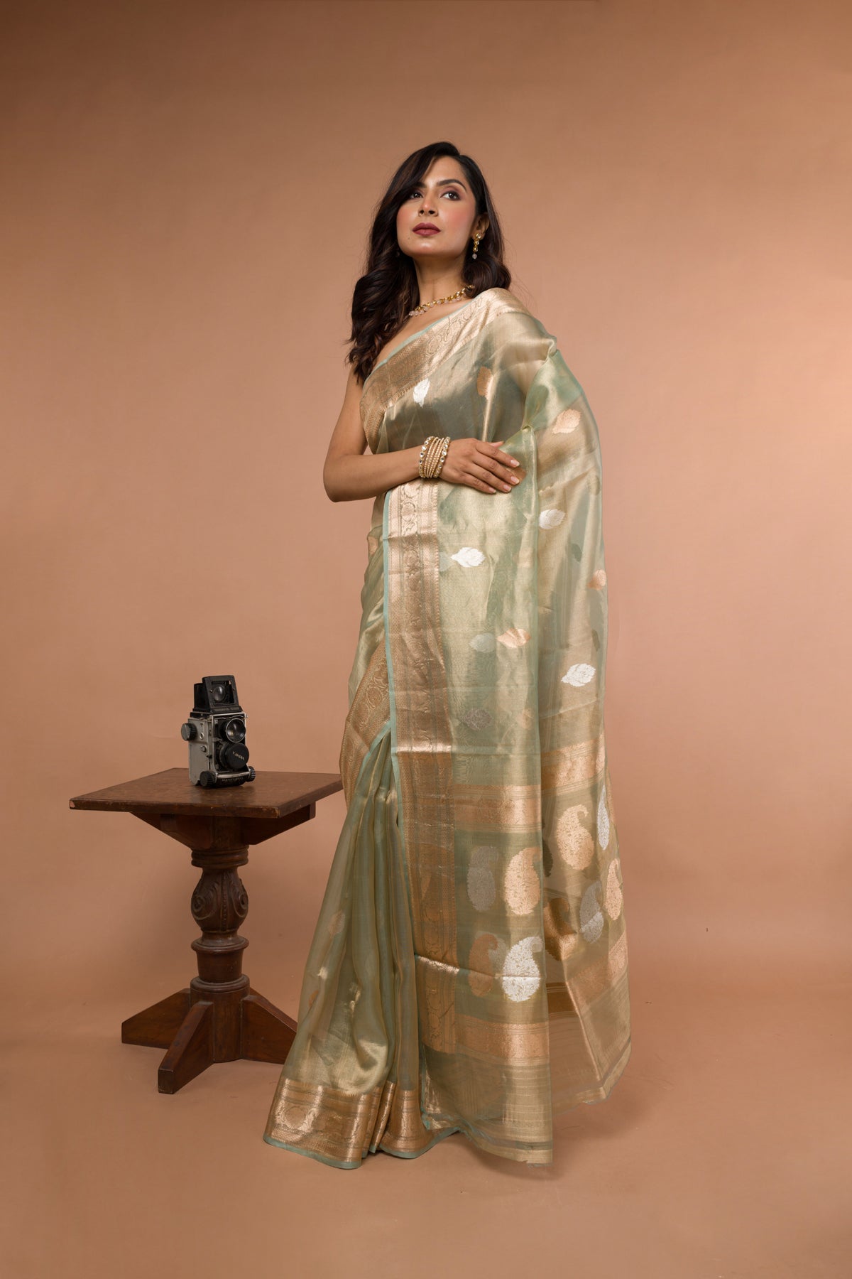 Pista Pure Tissue Silk Banarasi Handloom Saree with Zari work