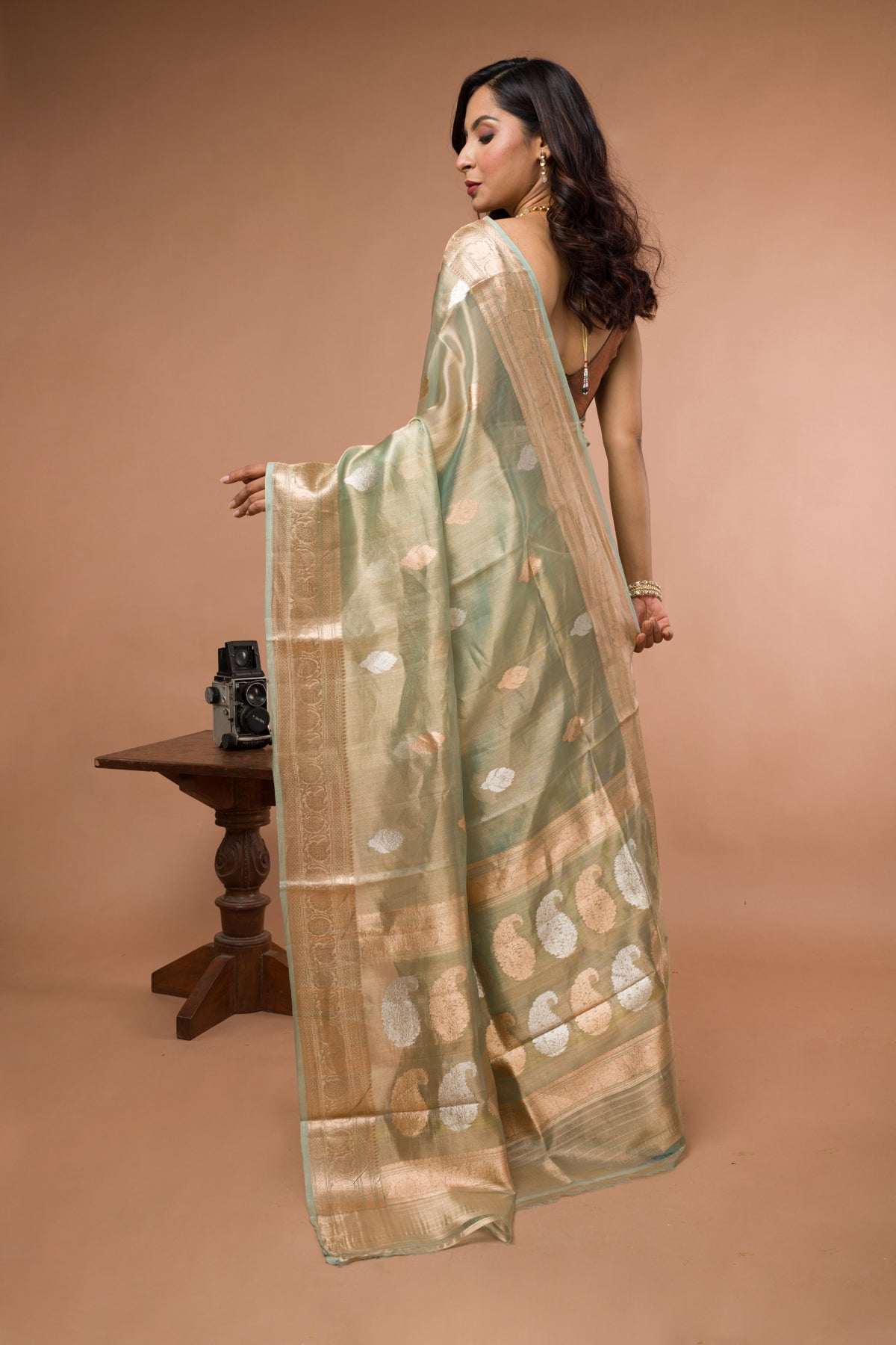 Pista Pure Tissue Silk Banarasi Handloom Saree with Zari work