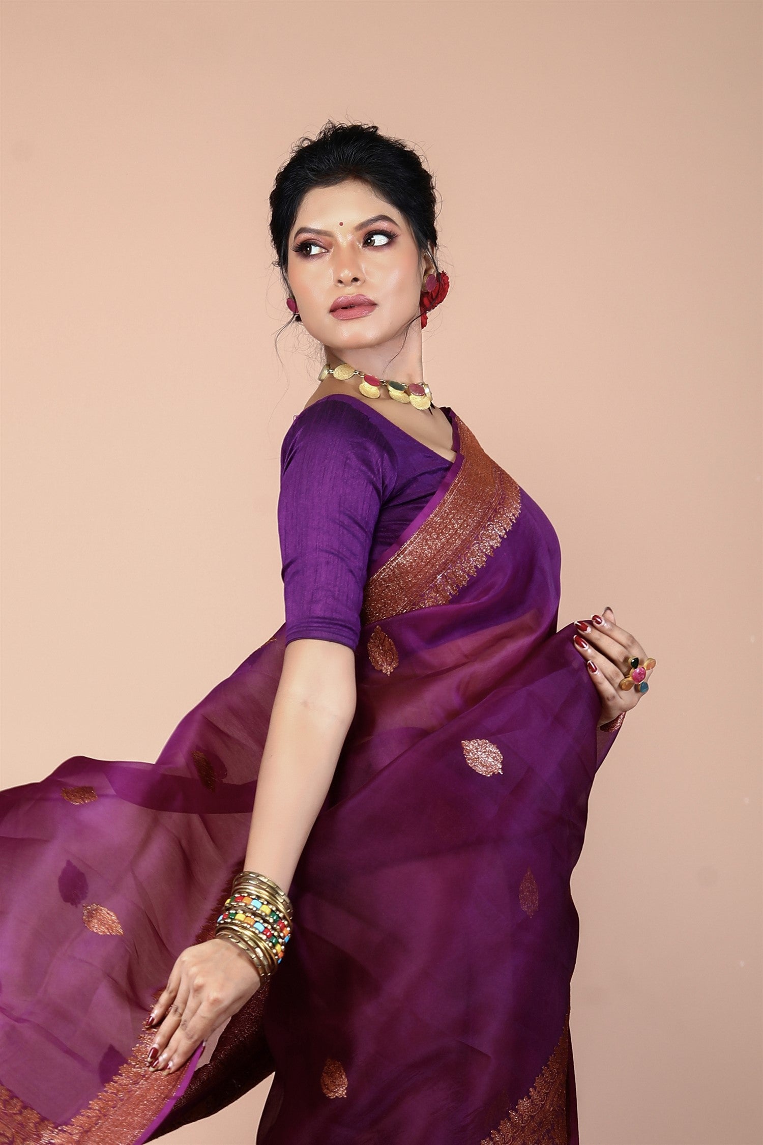 Purple Pure Organza Silk Banarasi Handloom Saree with Zari work