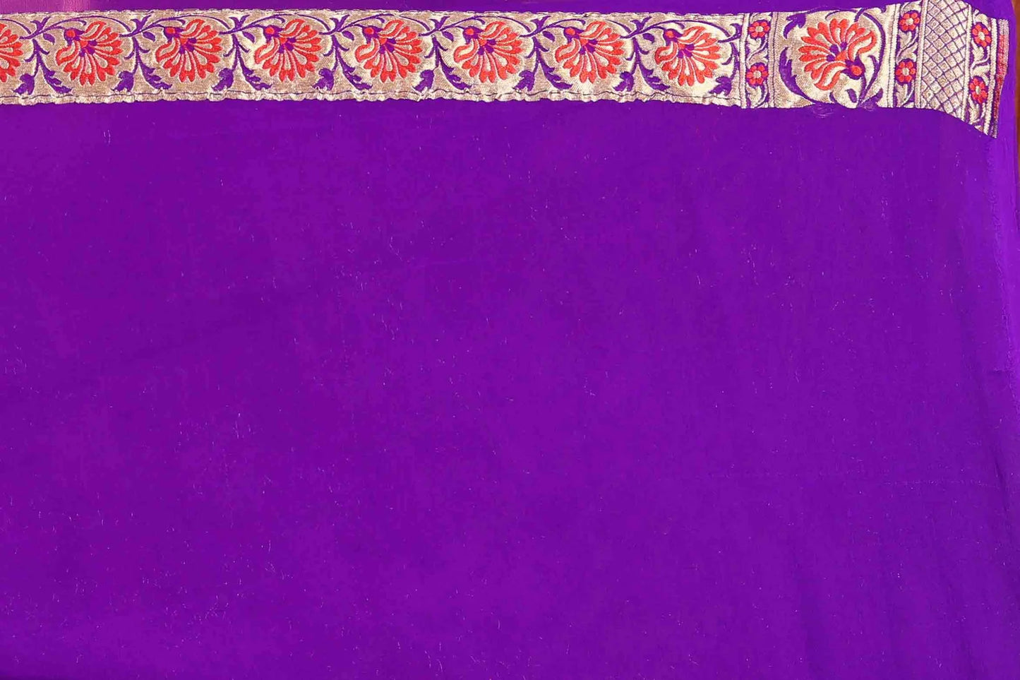 Purple Bandhej Meena Pure Chiffon Silk Khaddi Georgette Banarasi Handloom Saree with Zari work