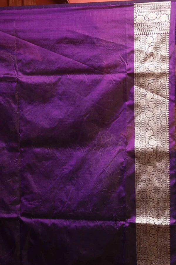 Black Purple Pure Katan Silk Banarasi Handloom Saree with Zari work