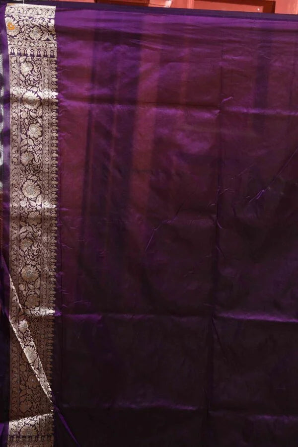 Purple Meena Pure Katan Silk Banarasi Handloom Saree with Zari work