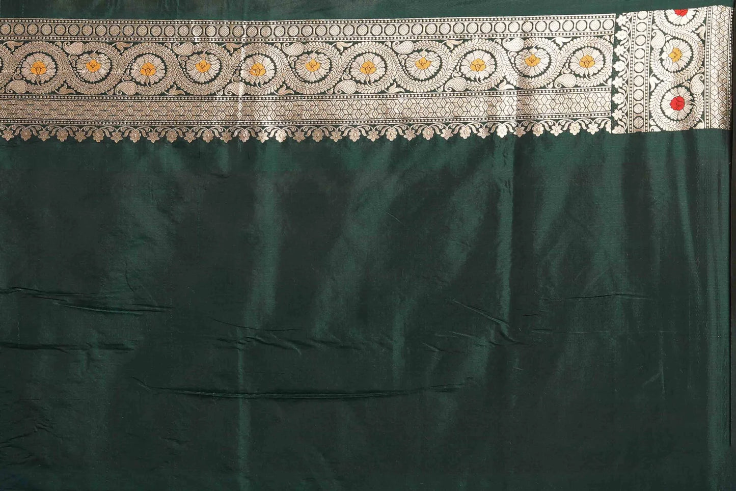 Bottle Green Meena Pure Katan Silk Banarasi Handloom Saree with Zari work