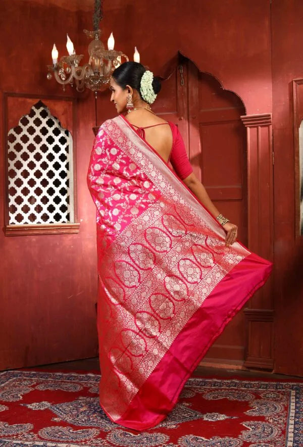 Pink Pure Katan Silk Banarasi Handloom Saree with Zari work