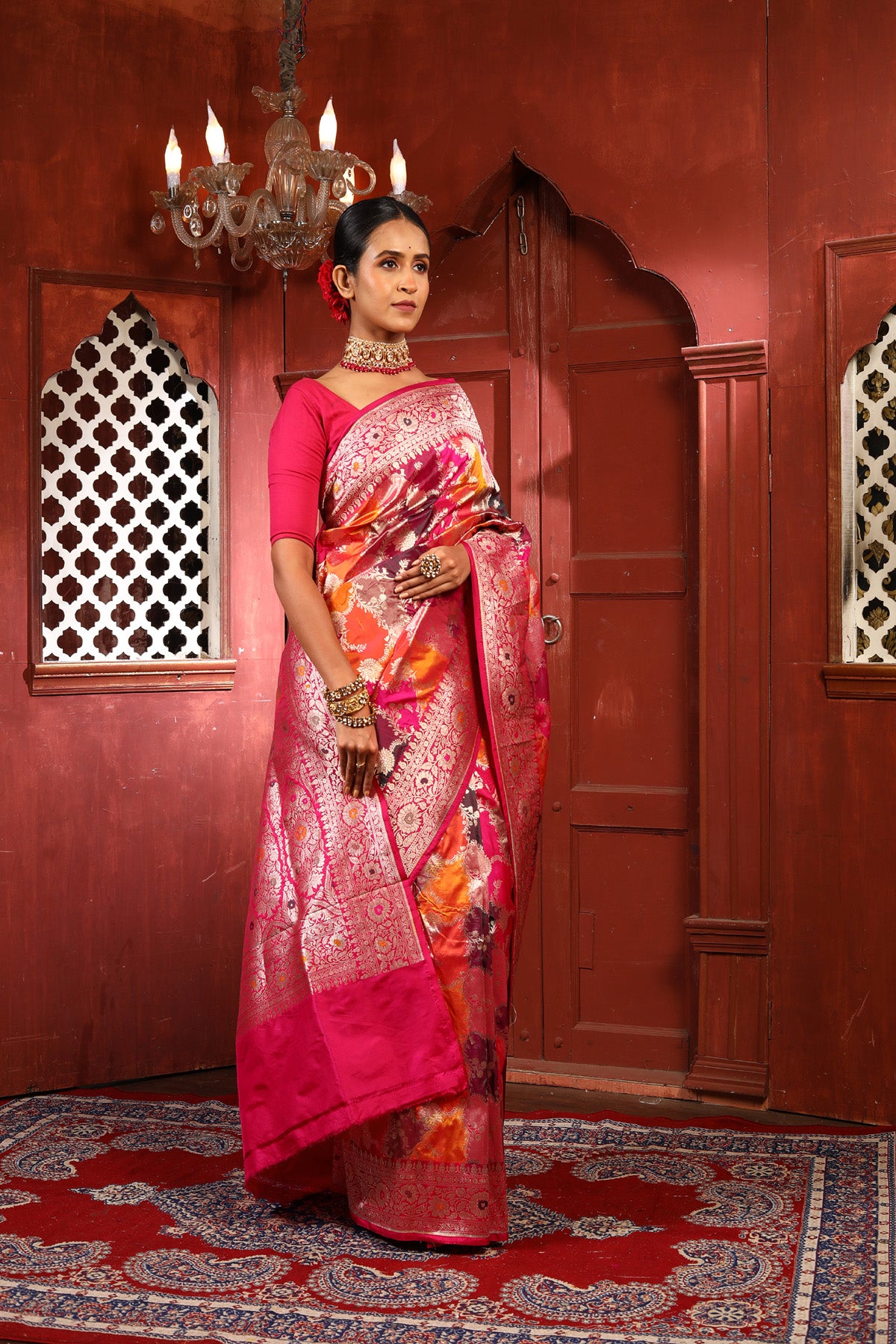 Multi-color Rangkaat Pure Katan Silk Banarasi Handloom Saree with Zari work