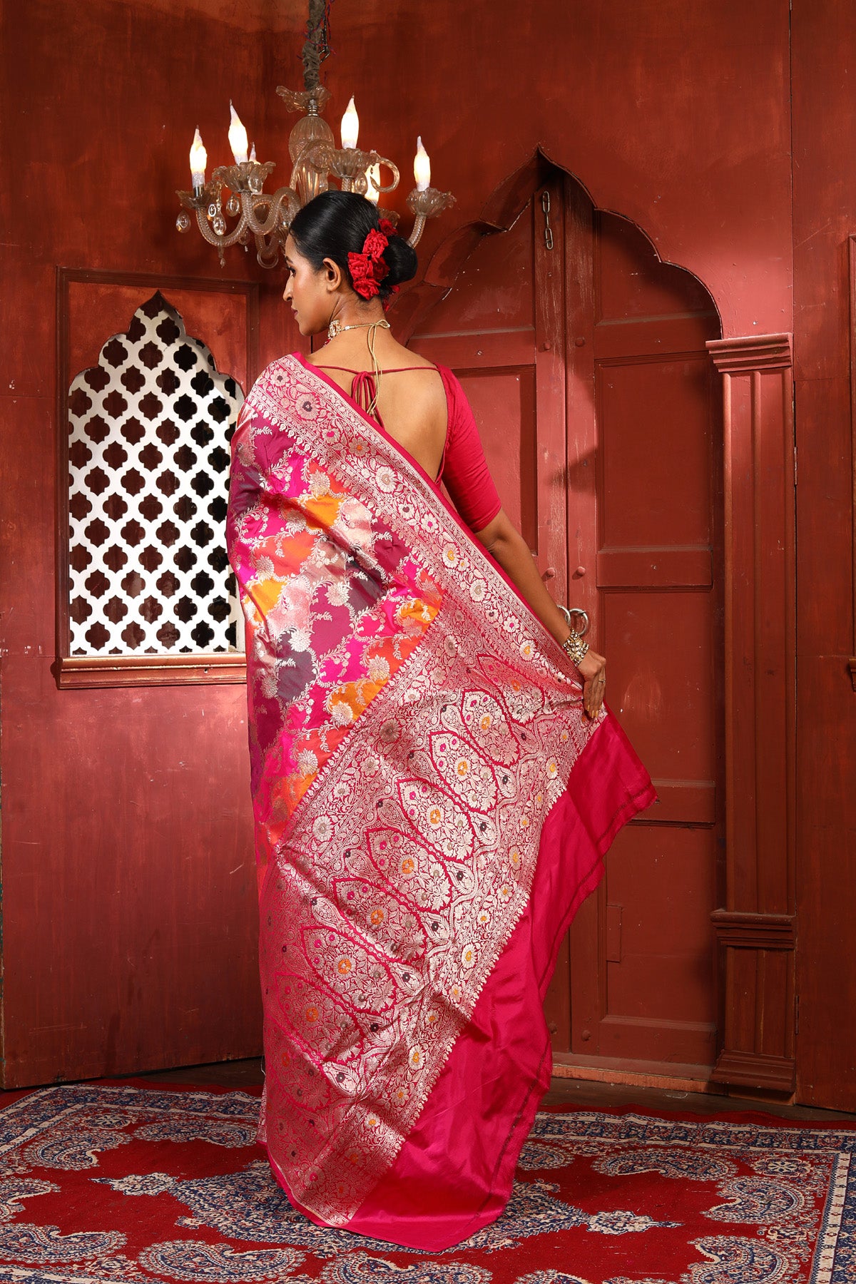 Multi-color Rangkaat Pure Katan Silk Banarasi Handloom Saree with Zari work