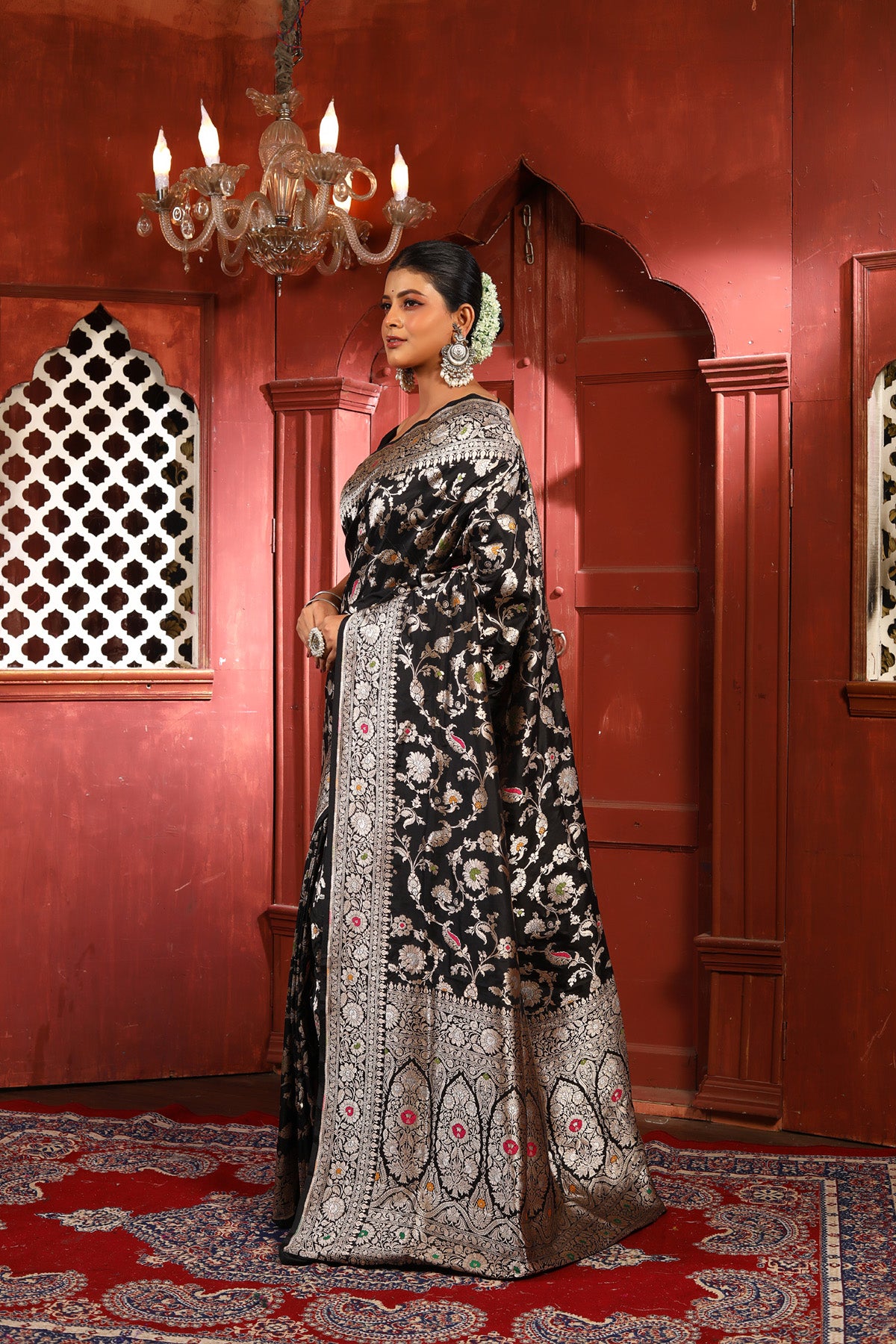 Black Meena Pure Katan Silk Banarasi Handloom Saree with Zari work