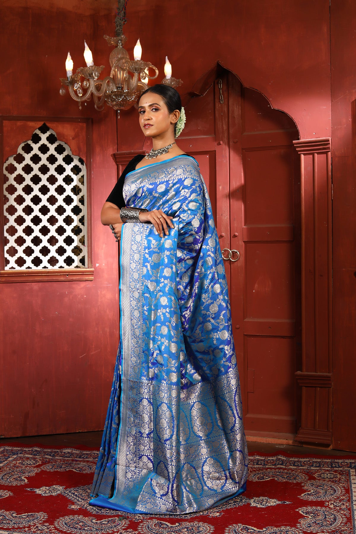 Blue Pure Katan Silk Banarasi Handloom Saree with Zari work