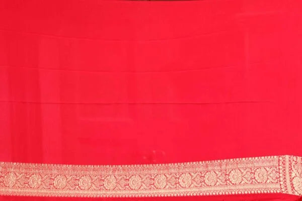 Strawberry Pure Chiffon Silk Khaddi Georgette Banarasi Handloom Saree with Zari work
