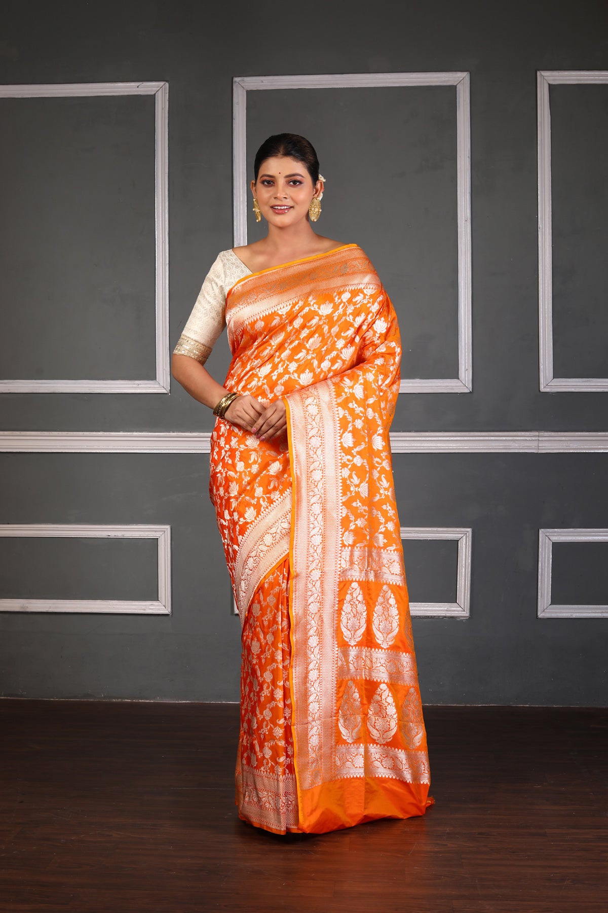 Orange Pure Katan Silk Banarasi Handloom Saree with Zari work