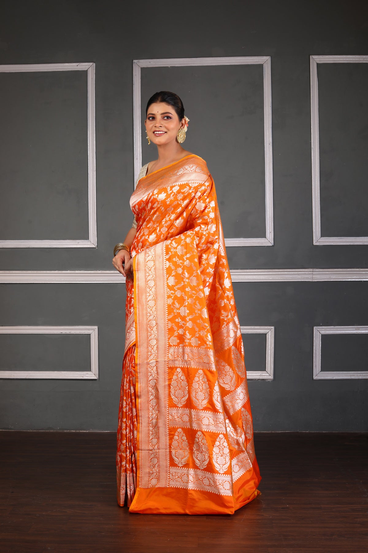 Orange Pure Katan Silk Banarasi Handloom Saree with Zari work
