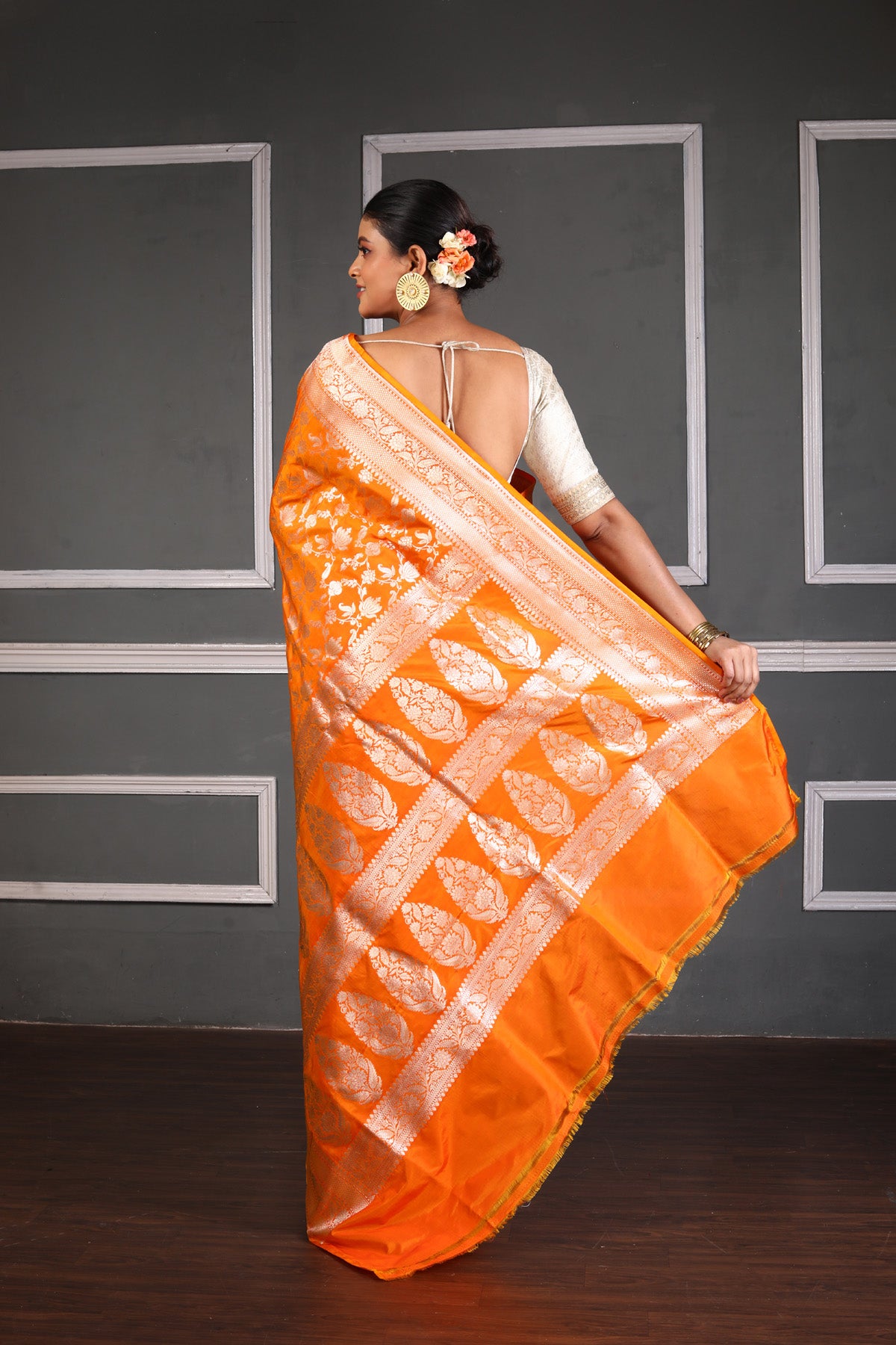 Orange Pure Katan Silk Banarasi Handloom Saree with Zari work