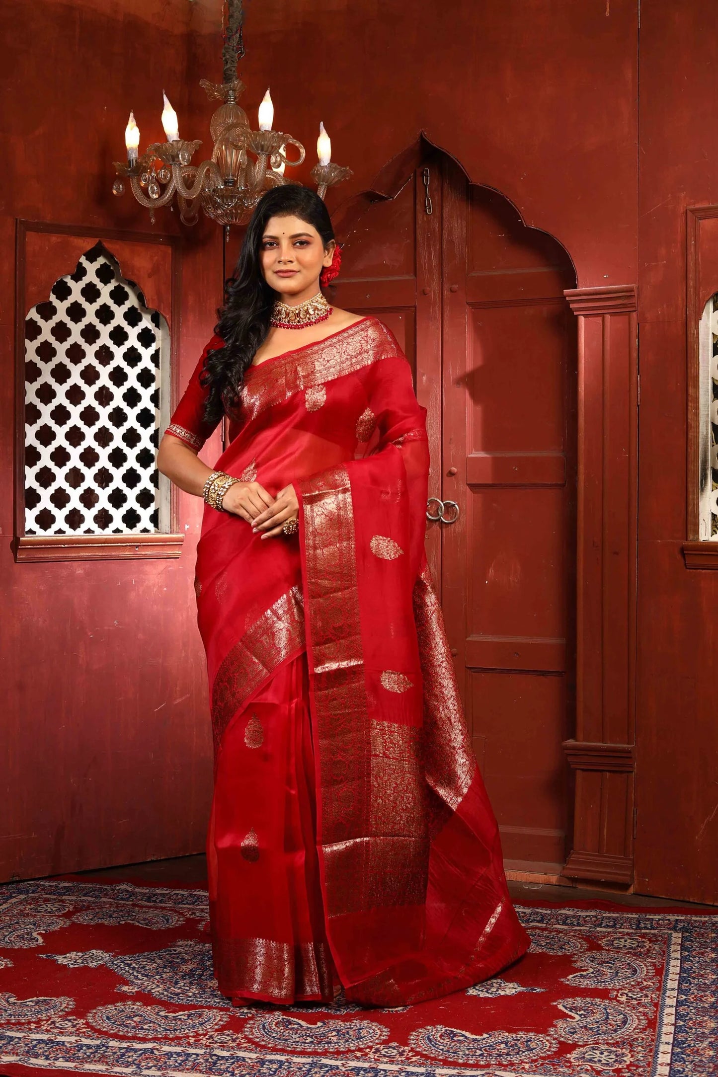 Maroon Pure Organza Silk Banarasi Handloom Saree with Zari work