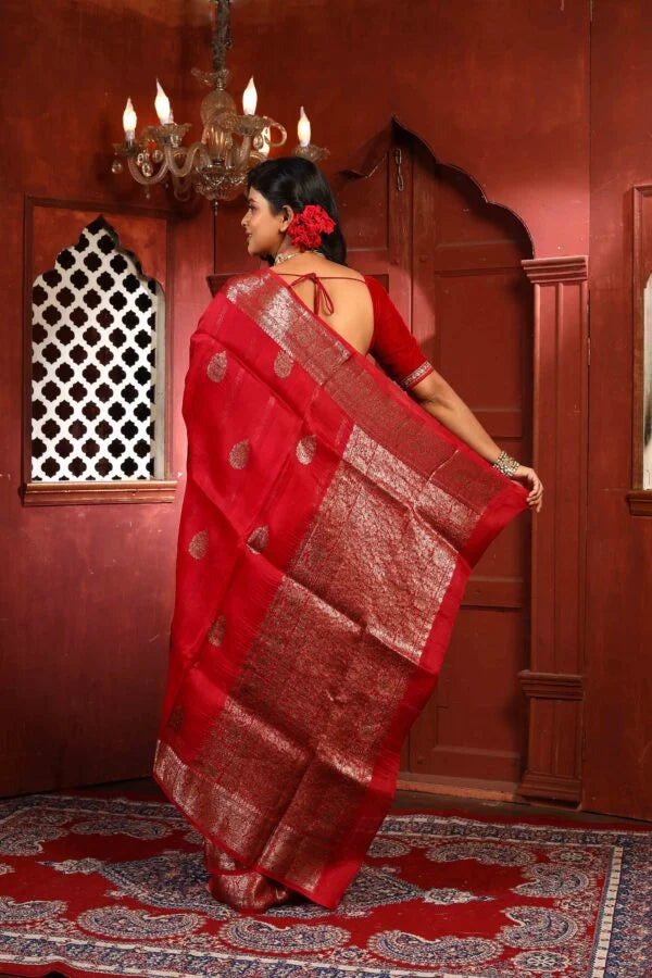 Maroon Pure Organza Silk Banarasi Handloom Saree with Zari work