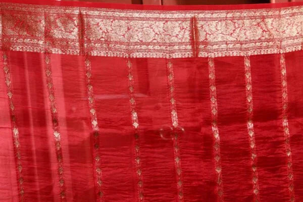 Maroon Pure Organza Silk Banarasi Handloom Saree with Zari work