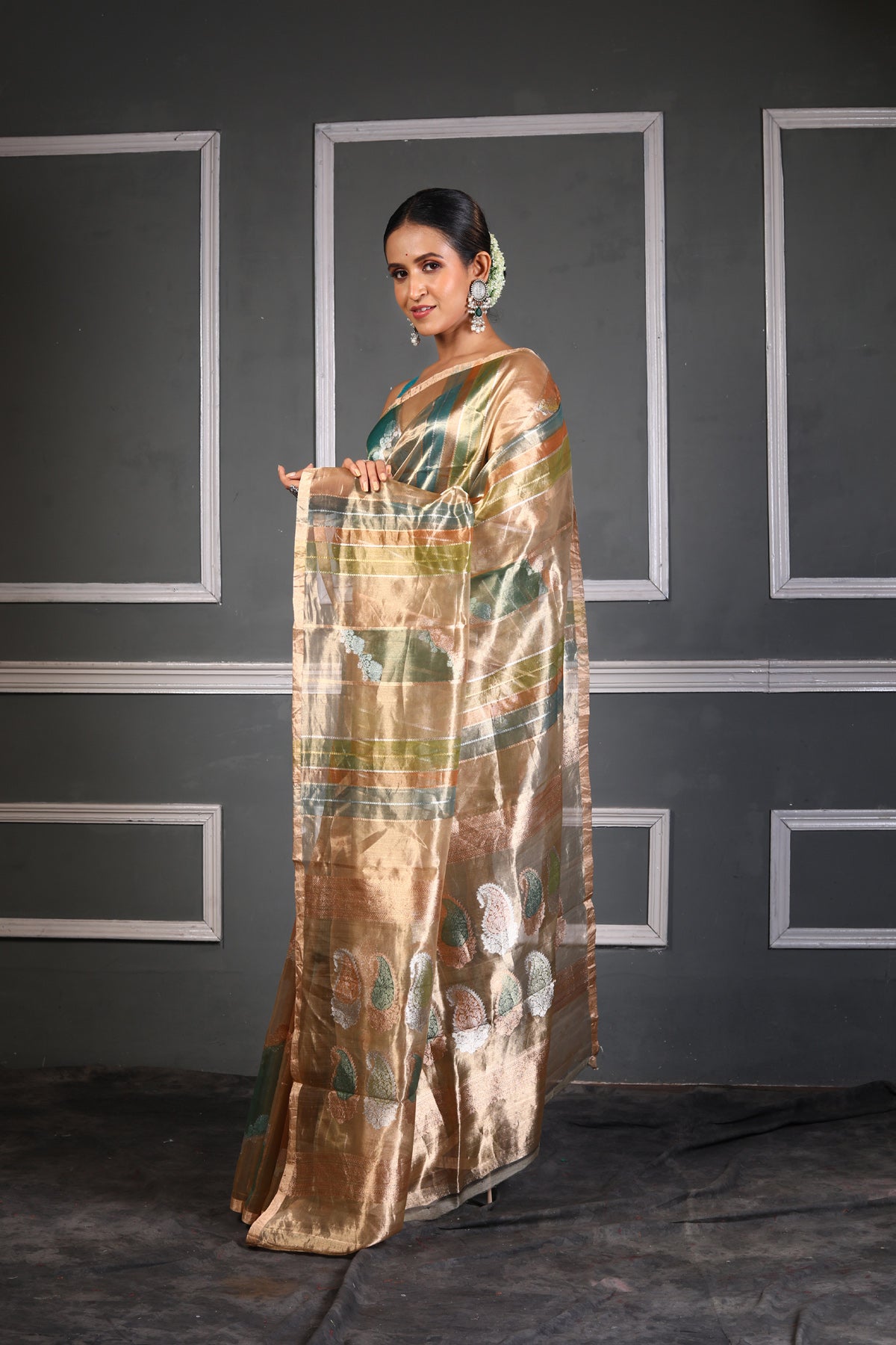 Multicolor Pure Tissue Silk Banarasi Handloom Saree with Zari work