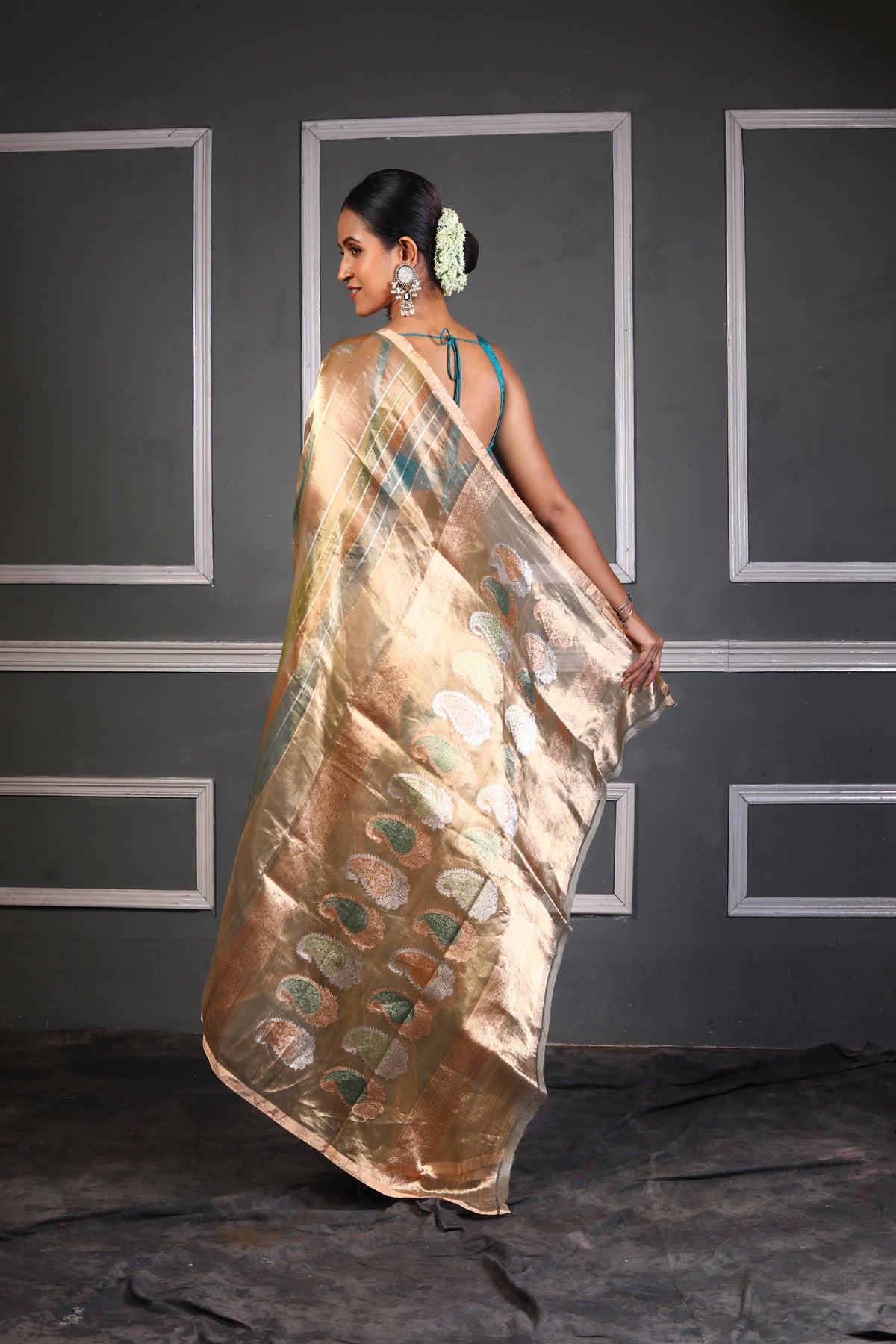 Multicolor Pure Tissue Silk Banarasi Handloom Saree with Zari work