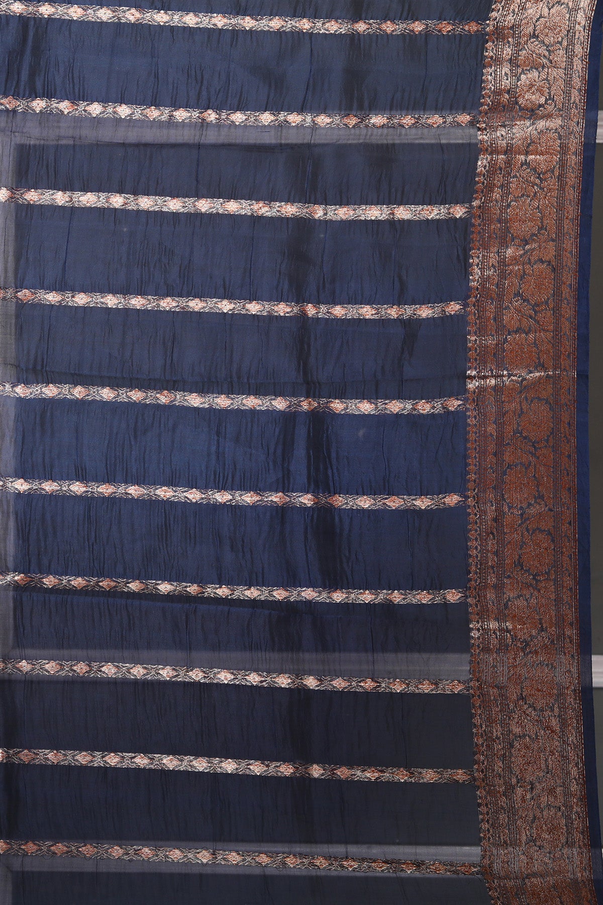 Navy Blue Pure Organza Silk Banarasi Handloom Saree with Zari work