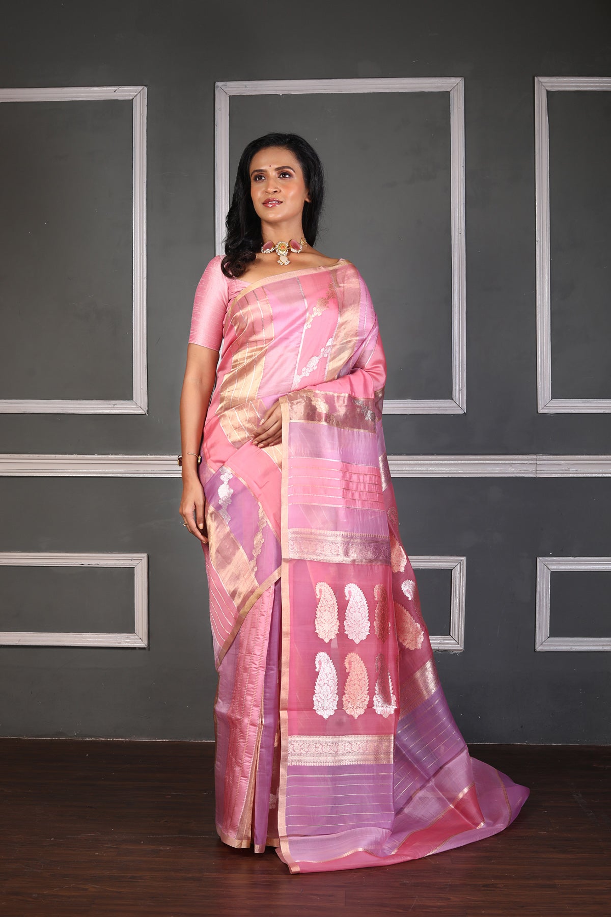Pink Pure Tissue Silk Banarasi Handloom Saree with Zari work