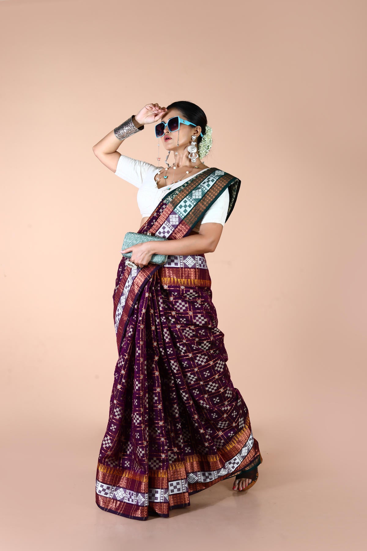 Magenta Viscose cotton Banarasi Saree