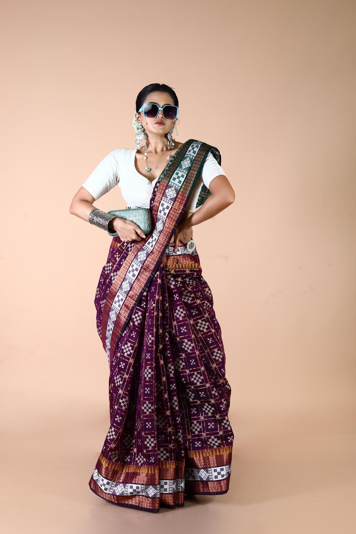 Magenta Viscose cotton Banarasi Saree