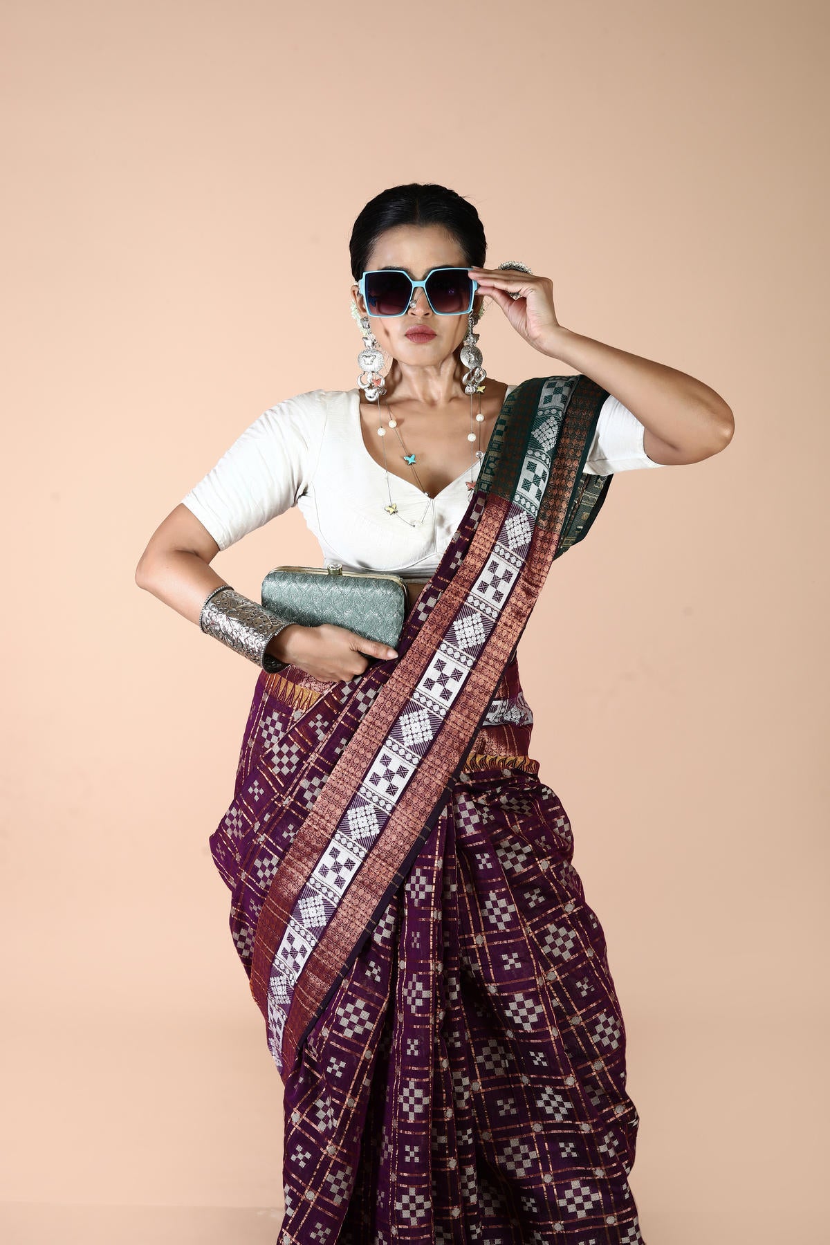 Magenta Viscose cotton Banarasi Saree