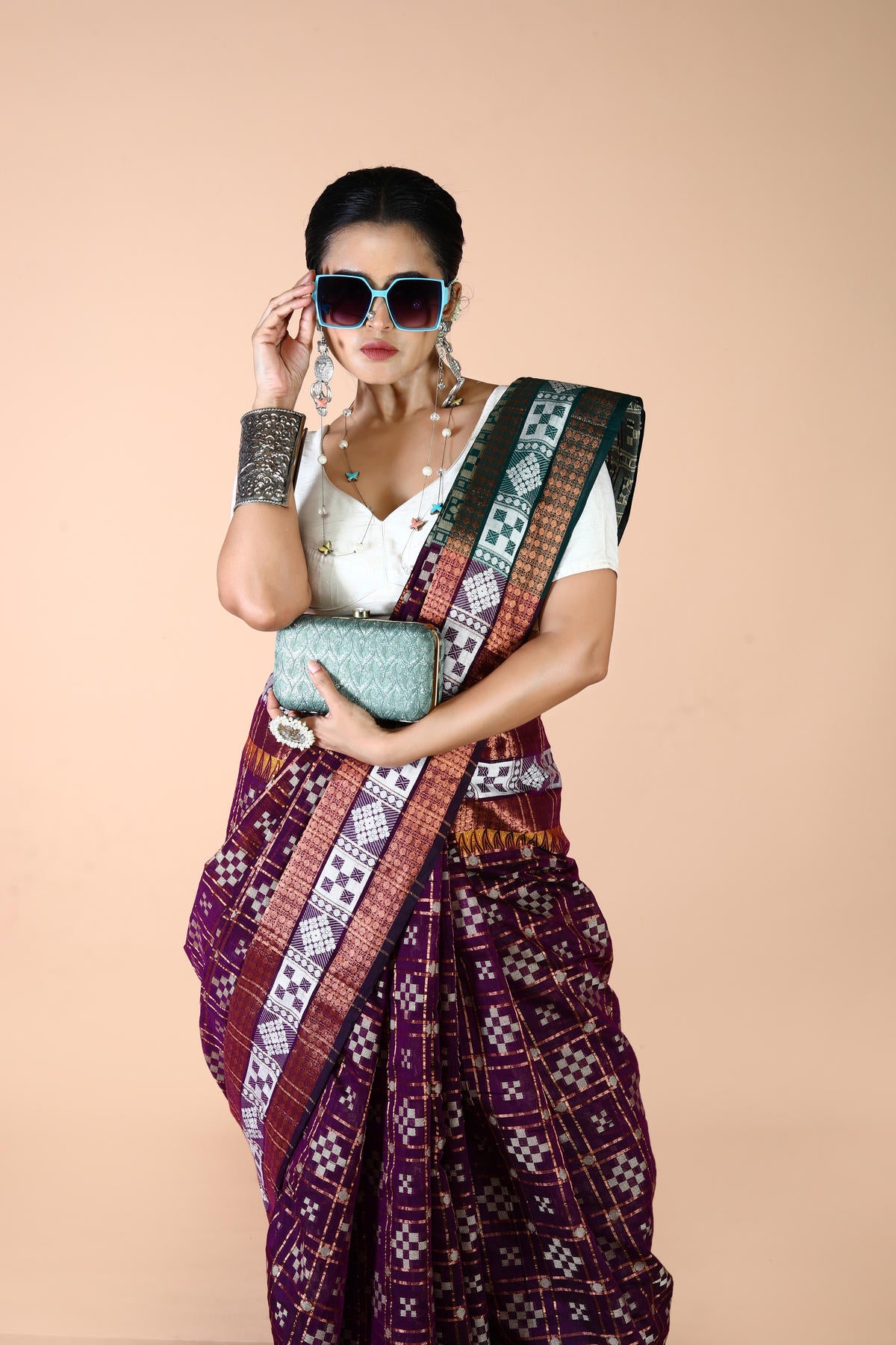 Magenta Viscose cotton Banarasi Saree